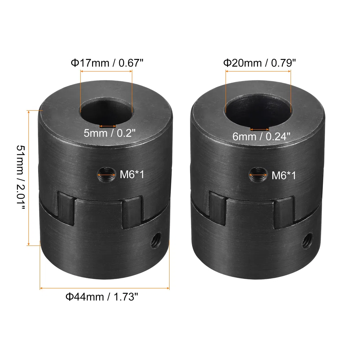 sourcing map Acoplamiento Flexible de Eje de 17mm a 20mm, Acoplador 51mm Longitud 44mm Diámetro, Conector de 45# Acero, Accesorios para Motor
