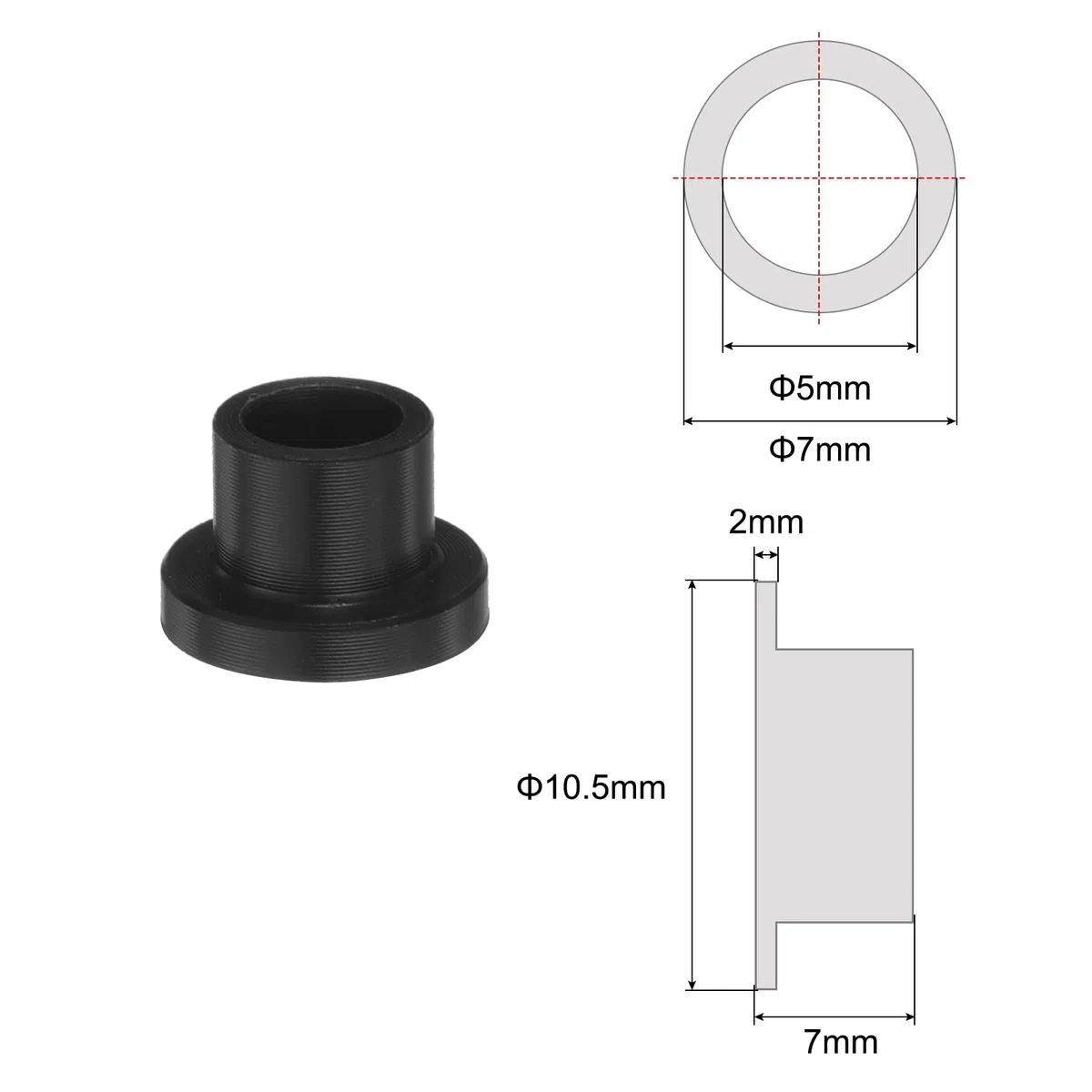sourcing map 8 cojinetes de plástico con brida de 5 mm de diámetro x 7 mm de diámetro exterior x 7 mm de longitud, bujes POM negros