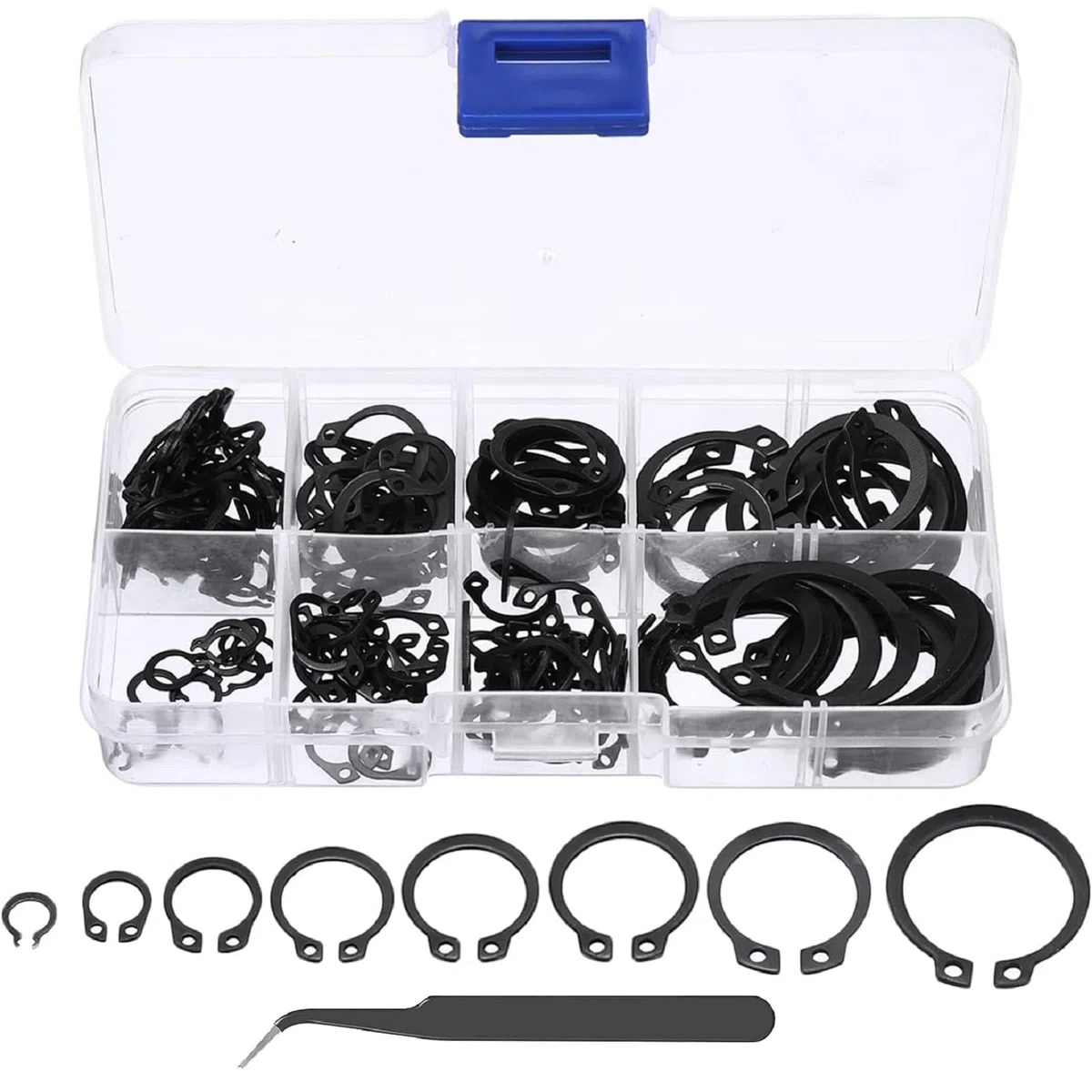 Anillos de Seguridad, C-Clip Surtido, C-Clip Anillo Seguridad, 160PCS Anillo Retención Forma C Anillo de Retención Extern C Elásticos Bloqueo Con Caja de Almacenamiento para Rodamientos Poleas Ejes