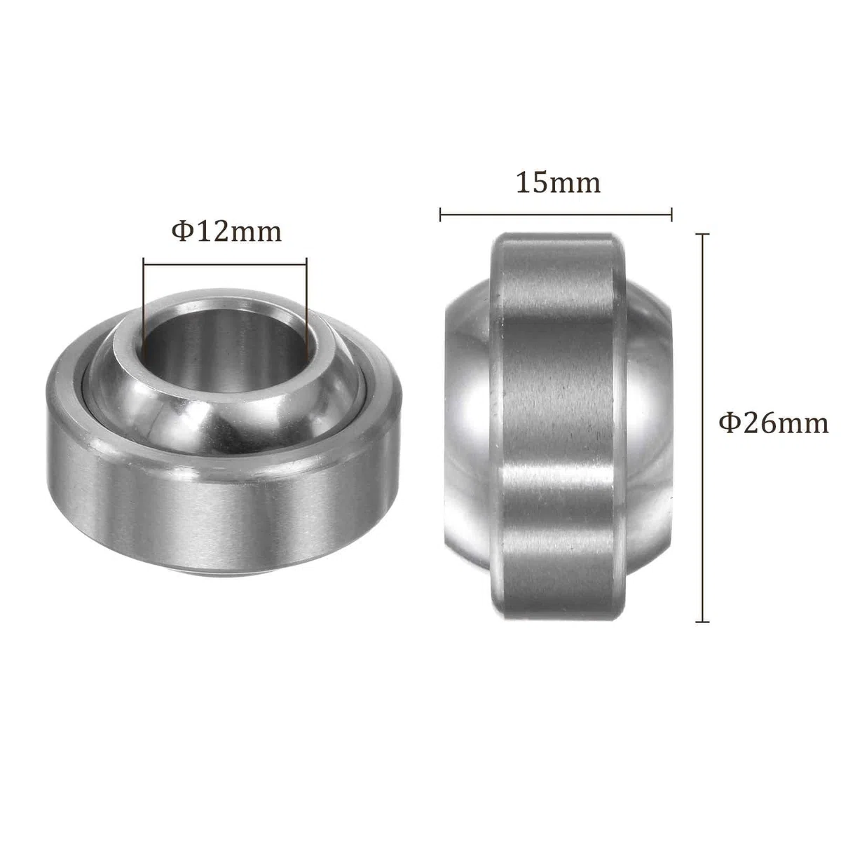 2 Pcs GEG12C Cojinete Esférico Radial - [12mm x 26mm x 15mm] Cojinete Esférico Radial Prelubricado, Acero Cromado