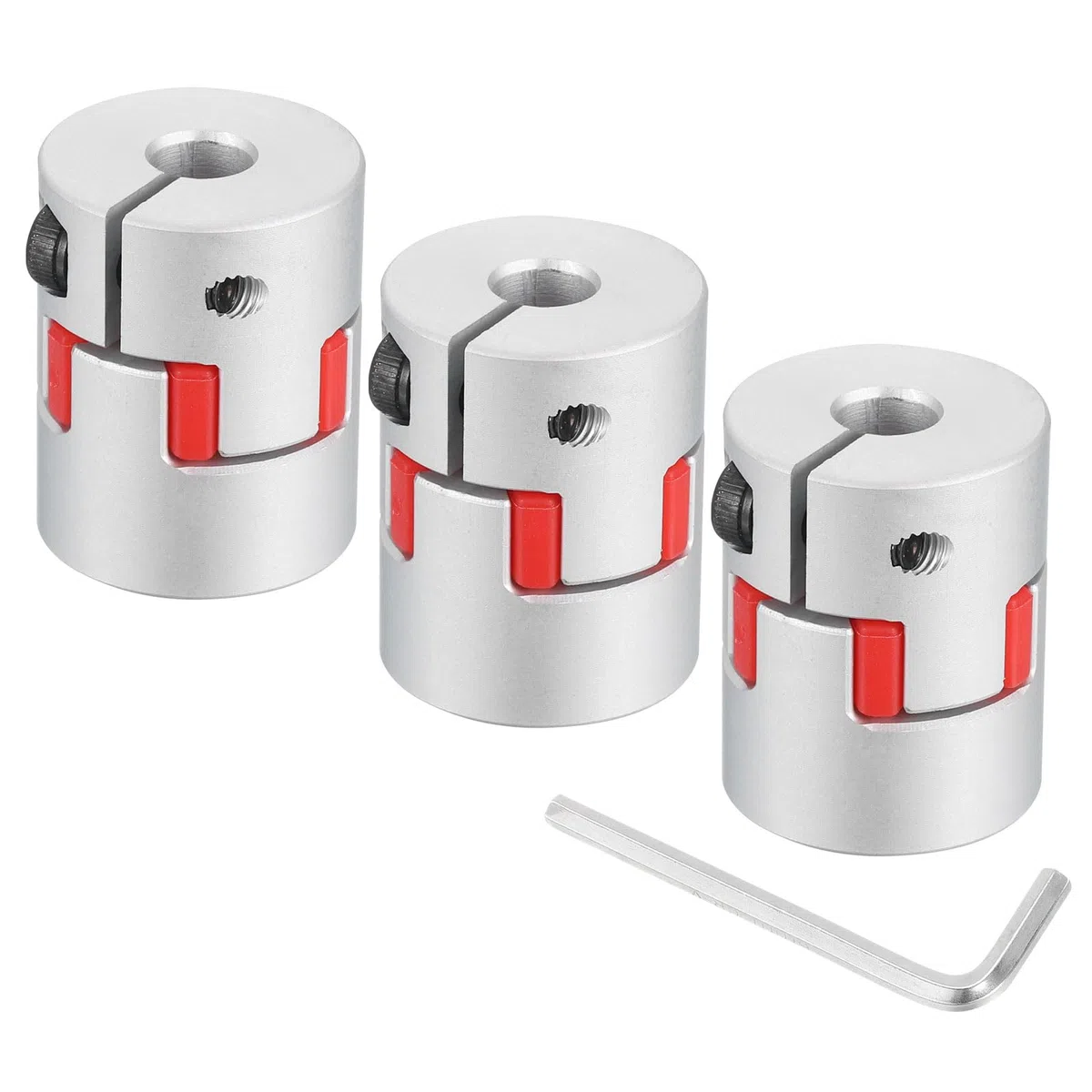 QUARKZMAN 3pcs D20 L25 6mm a 8mm Flexible Ciruela Eje Acoplamiento Aluminio Motor Conector Flexible Araña Acoplador para 3D Impresora CNC Máquina (Plateado Tono/Rojo)