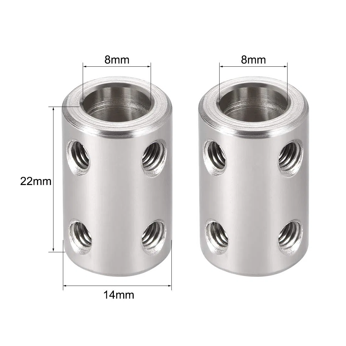 sourcing map Acoplamiento Rígido de Eje de 8mm a 8mm, Acoplador 22mm Longitud 14mm Diámetro con Tornillos, Motor de Junta de Aleación de Aluminio para Impresora 3D, Máquina CNC, 2 Pcs