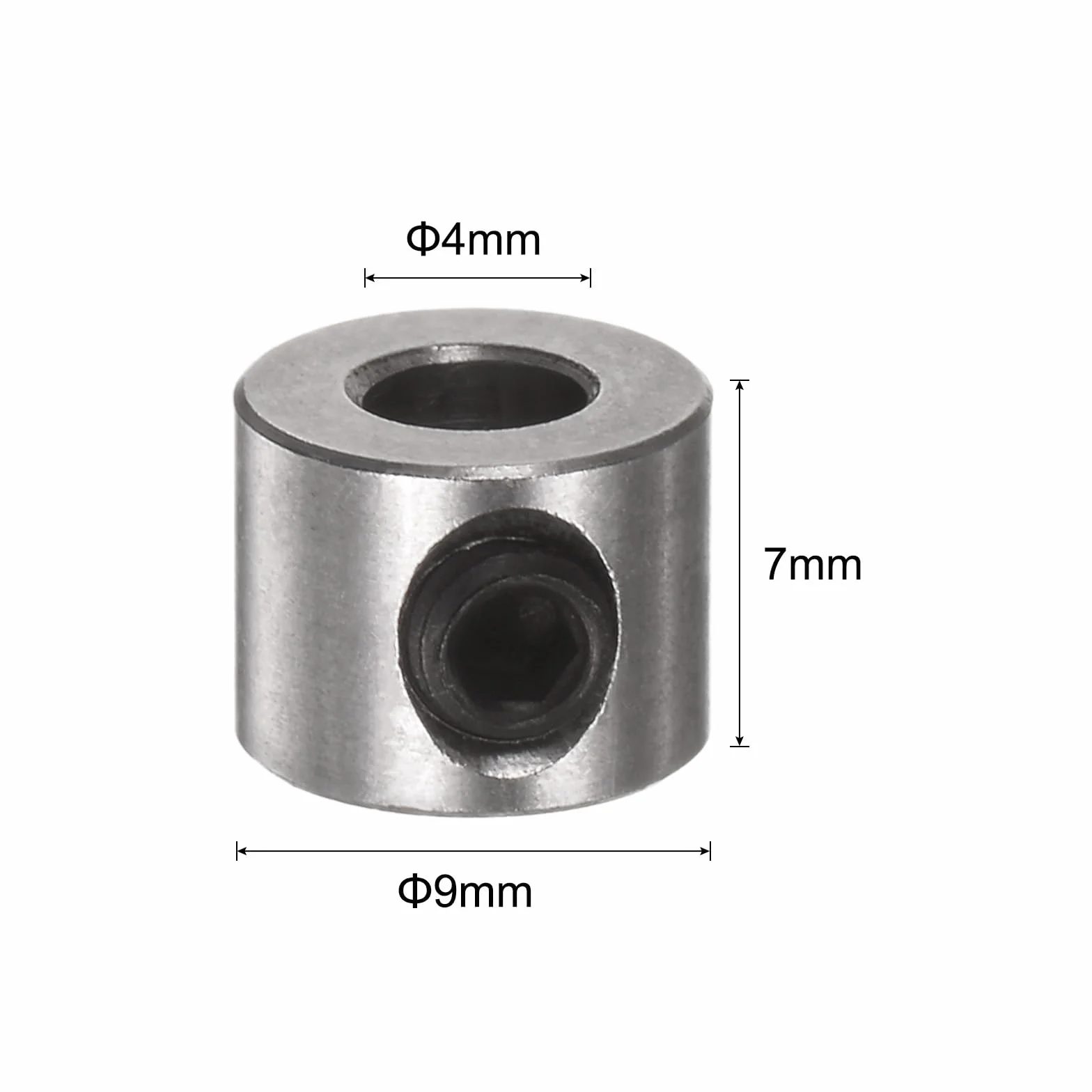 sourcing map Juego de 10 Collares de Tornillo de Fijación Eje de Acero Inoxidable de 4mm de Diámetro 9mm Diámetro Exterior 7mm de Ancho Collar de Rueda de Tope de Tren de Aterrizaje