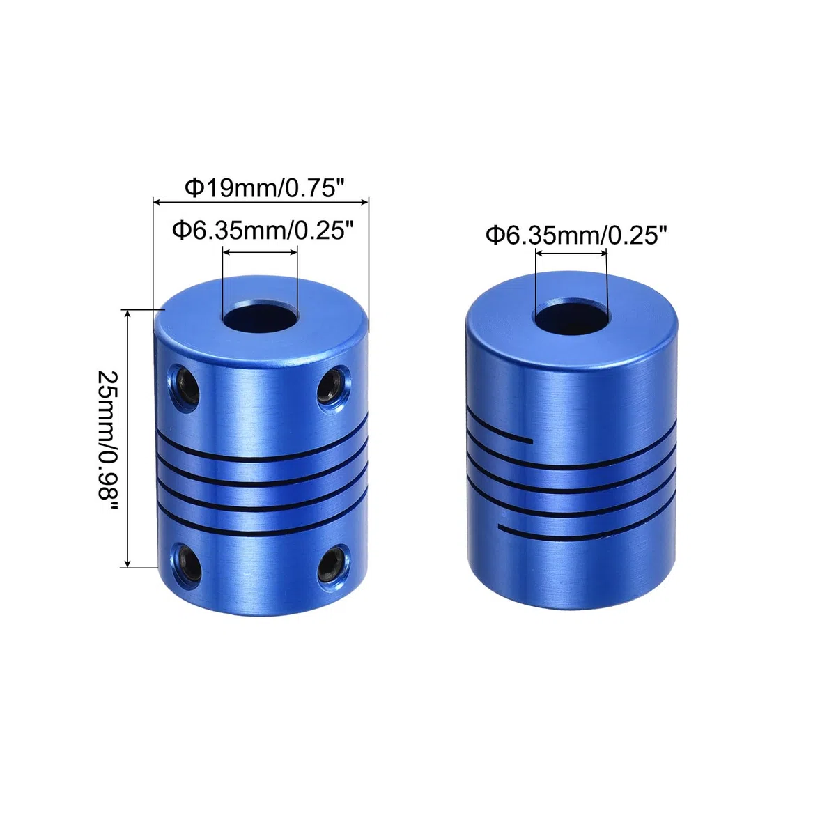 QUARKZMAN 5 Piezas Acoplamiento Flexible de Eje 6.35mm a 6.35mm，Acoplamiento Motor L25xD19 de Aleación de Aluminio con Tornillos para Impresoras 3D, Máquina CNC, Azul