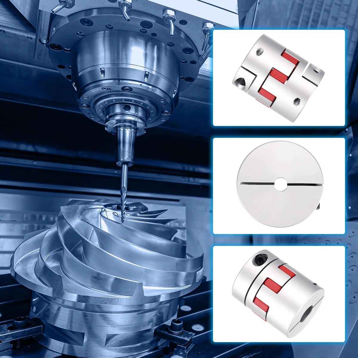 QUARKZMAN Acoplamiento de Eje de Aluminio Acoplador de Eje 7mm a 14mm L50mm x D40mm Acoplador de Mandíbula de Eje Conector de Eje de Araña para Impresoras 3D DIY Máquina Fresadora CNC
