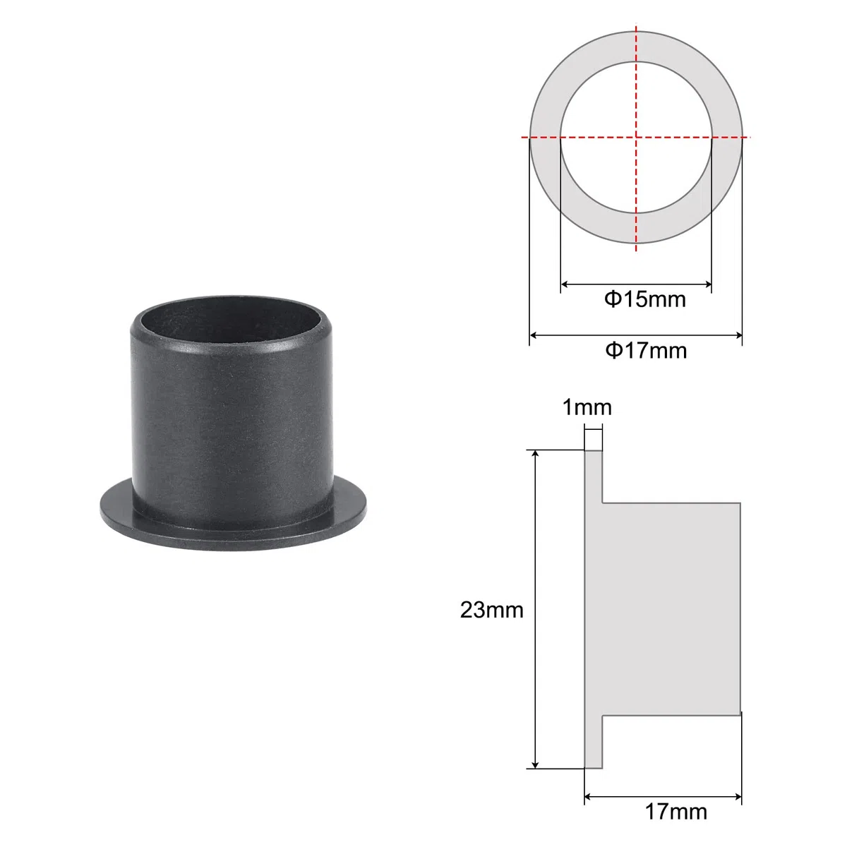 sourcing map Brida Manga Rodamientos 15mm Interior Diámetro 17mm OD 17mm Longitud POM Envuelto Aceite Sin Bujes Negro 4uds