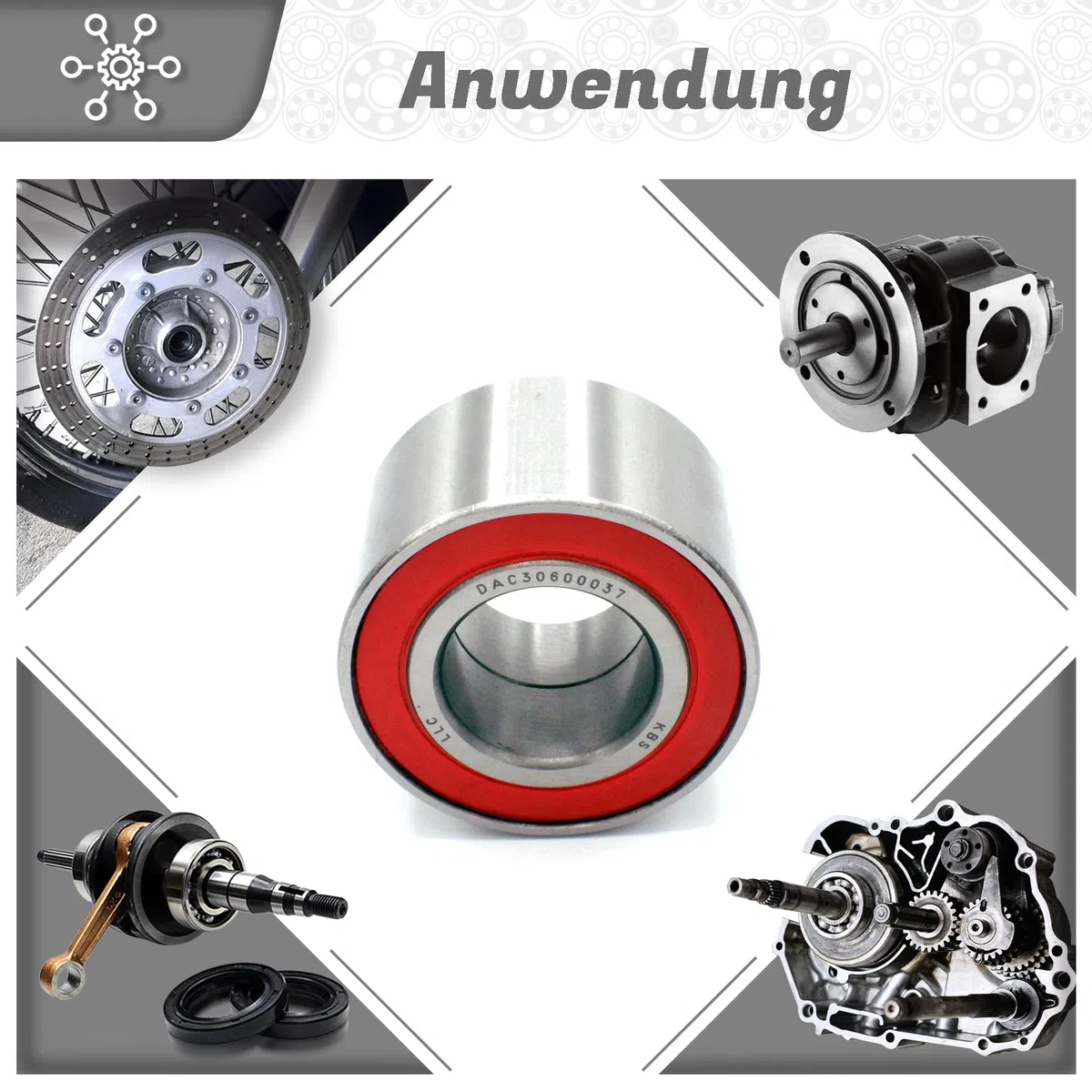 Rodamientos de bolas de contacto angular DAC 30600037 2RS 30 x 60 x 37 mm, DIN 628, doble fila, brazo de fricción, rodamientos sellados para cargas radiales y axiales, ideal para