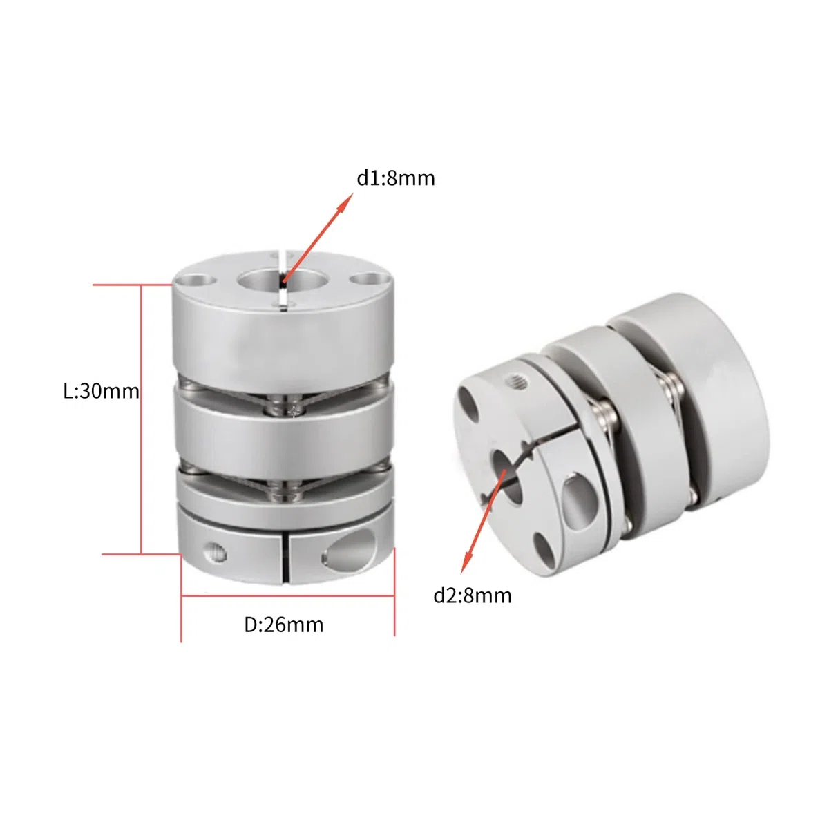 CHANCS D26 L30 Accouplement flexible d'une roue de moteur à diaphragme de 8 mm d'alésage à un collier de serrage étroit de 8 mm pour machines à servomoteur CNC
