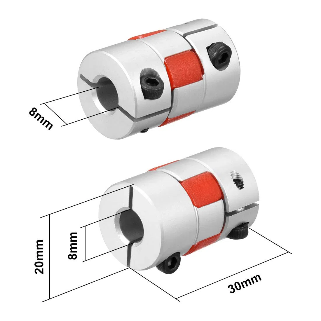 sourcing map Acoplamiento Flexible de Eje de 8mm a 8mm, Acoplador 30mm Longitud 20mm Diámetro, Conector de Aleación de Aluminio para Servomotor Paso a Paso