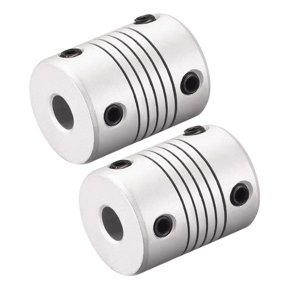 sourcing map 8mm a 8mm Aluminio Aleación Eje Acoplamiento Flexible Acoplador Motor Conector Junta L25xD19 Plateado, 2uds.