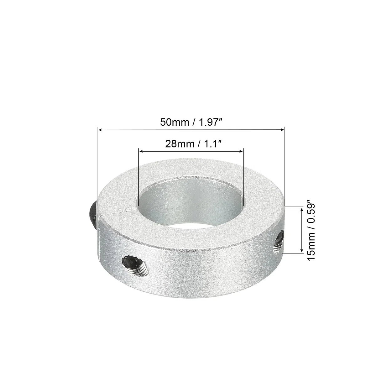 sourcing map Eje Collar 1.1 Pulgadas Diámetro Doble Dividido Aluminio Sujeción Collar Eje Collarines con Fijación Tornillo Plateado Tono Paquete de 2