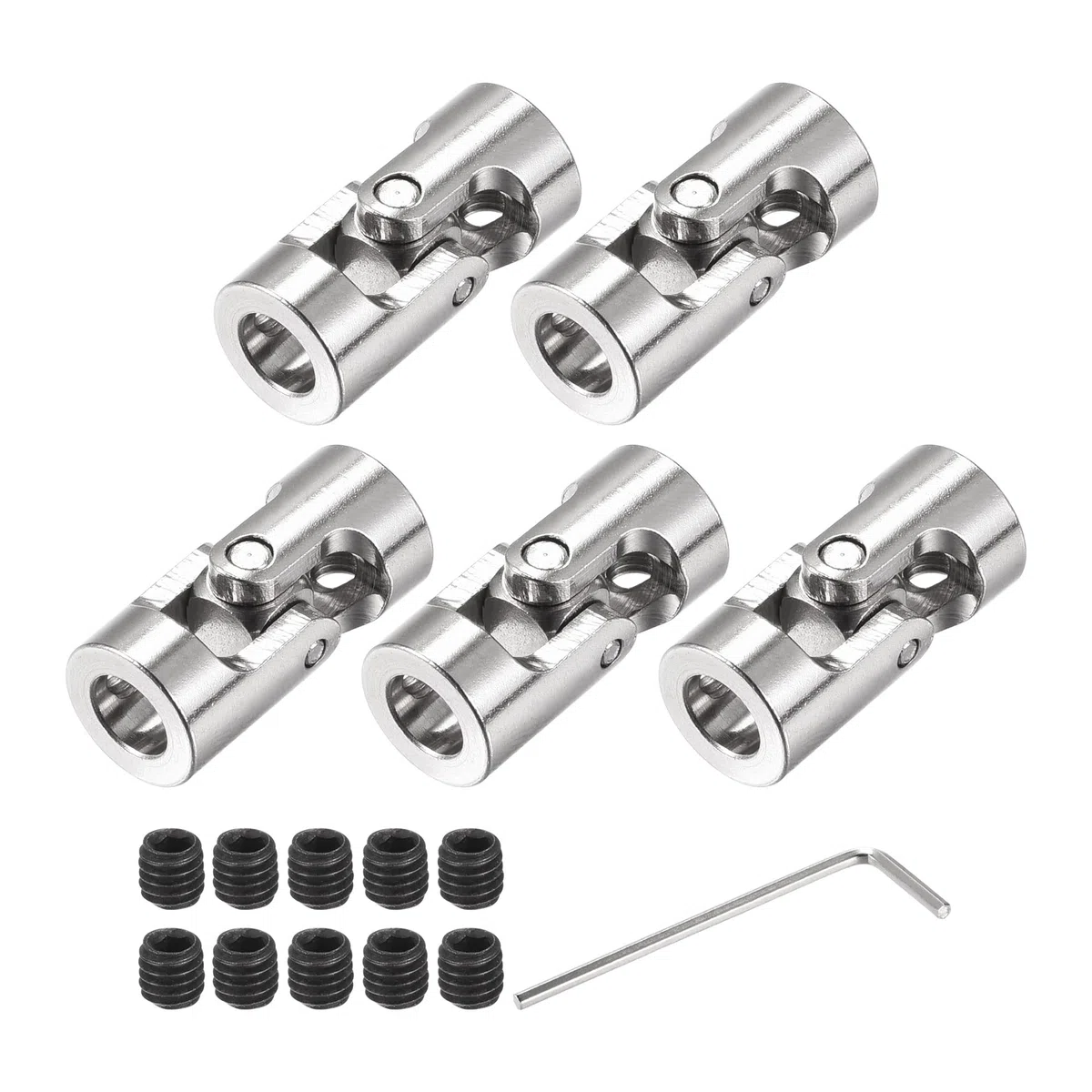 sourcing map 6mm A 6mm Interior Diámetro Giratorio Universal Junta Eje Acoplamiento L23 X D11 con Tornillos y Llave para RC Modelo Paquete de 5
