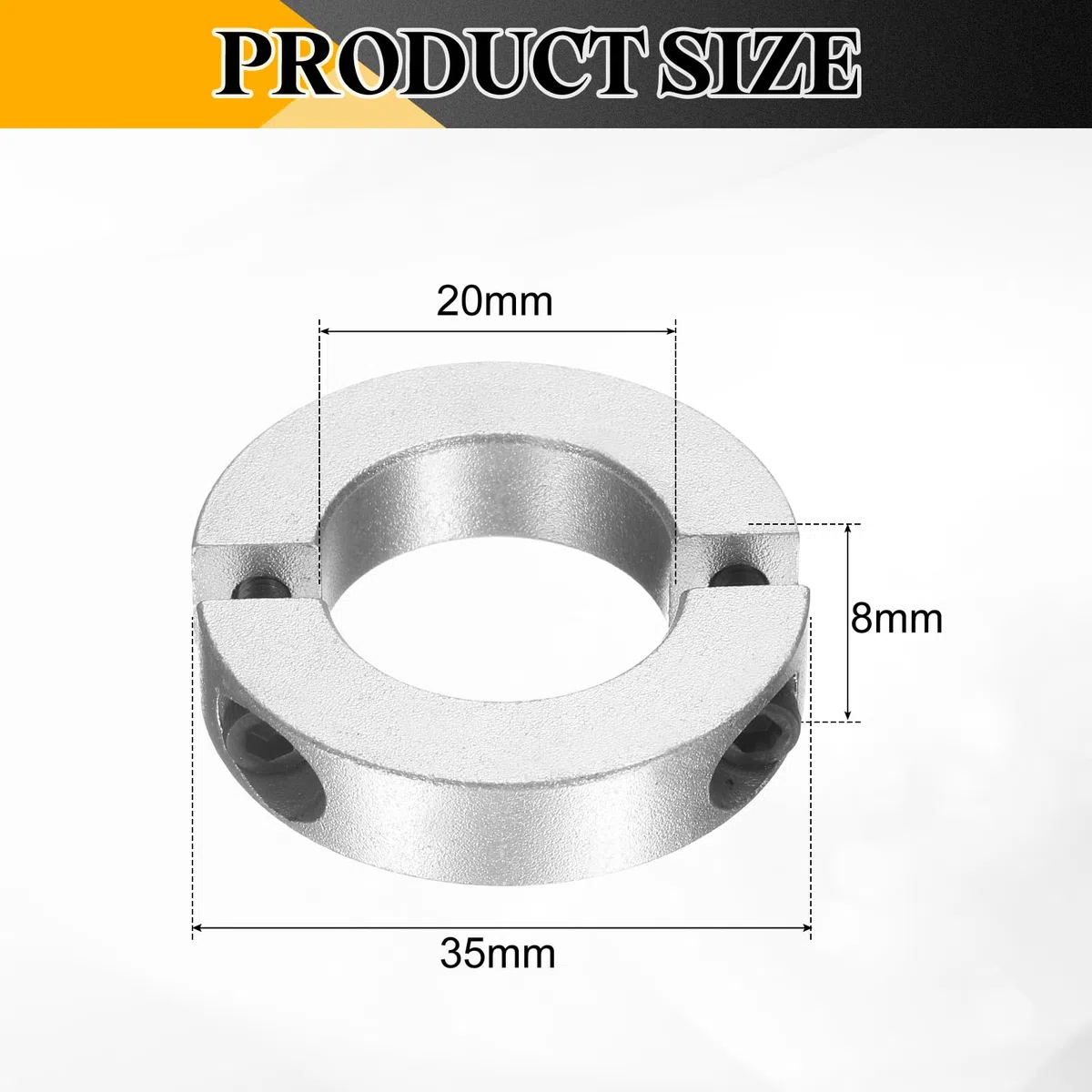 sourcing map 2 collares de doble eje dividido, 20 mm de diámetro interior de dos piezas de 35 mm de diámetro exterior y 8 mm de grosor, collar dividido de tornillo de aleación de aluminio