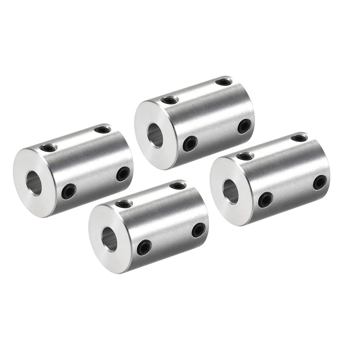 sourcing map Acoplamiento Rígido de Eje de 6mm a 8mm, Acoplador 25mm Longitud 18mm Diámetro con Tornillos, Conector de Aleación de Aluminio, Accesorios para Motor, 4 Pcs