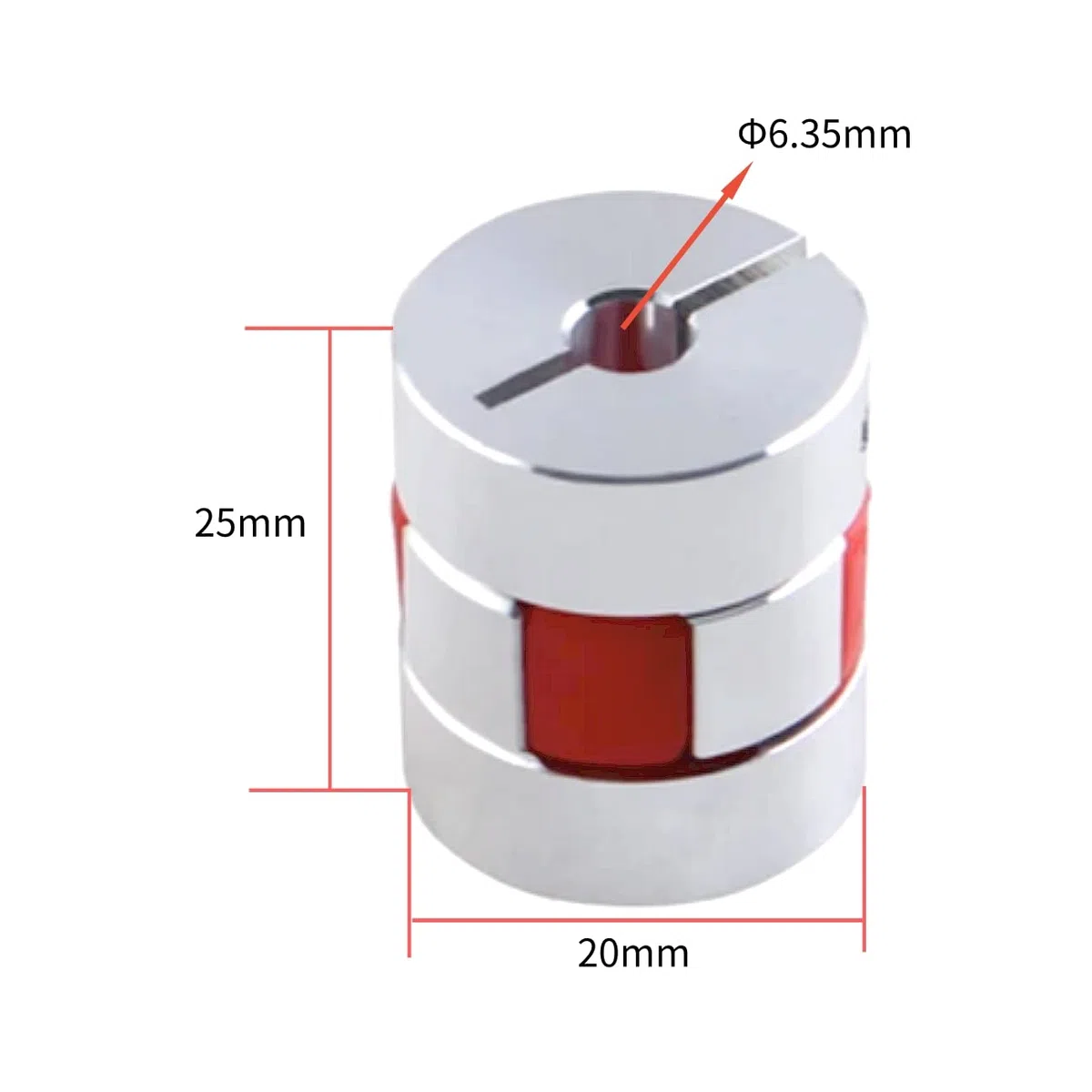 CHANCS D20 L25 Modelo Ciruela Acoplamiento de Eje Acoplador Flexible Aluminio Diámetro Interior 6.35mm a 6.35mm para Máquina Fresadora Taladradora Grabadora