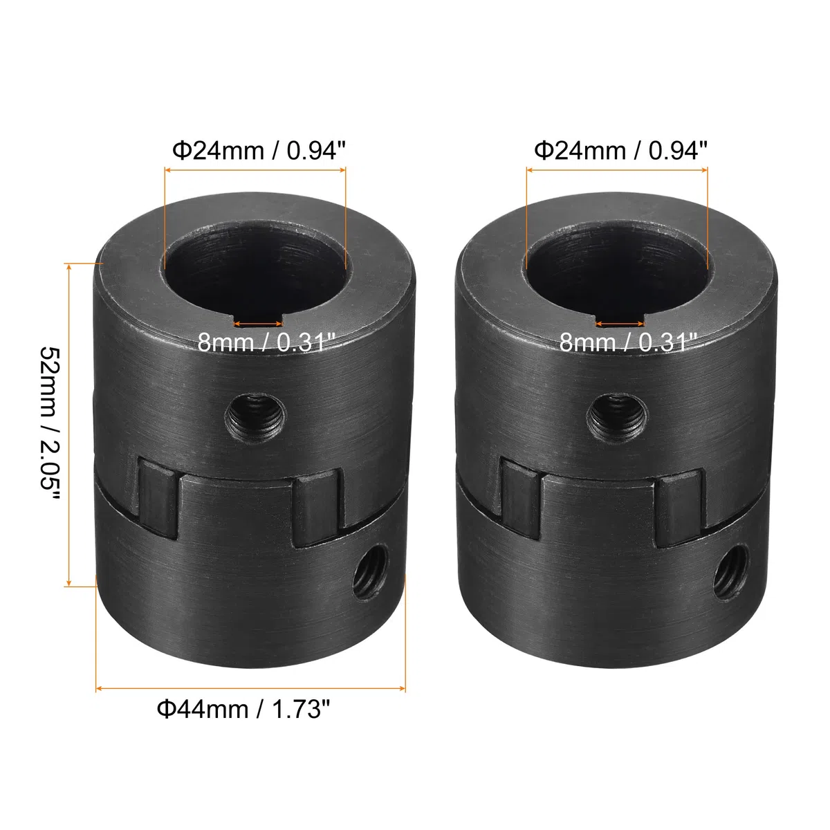 sourcing map Acoplamiento Flexible de Eje de 24mm a 24mm, Acoplador 52mm Longitud 44mm Diámetro, Conector de 45# Acero, Accesorios para Motor