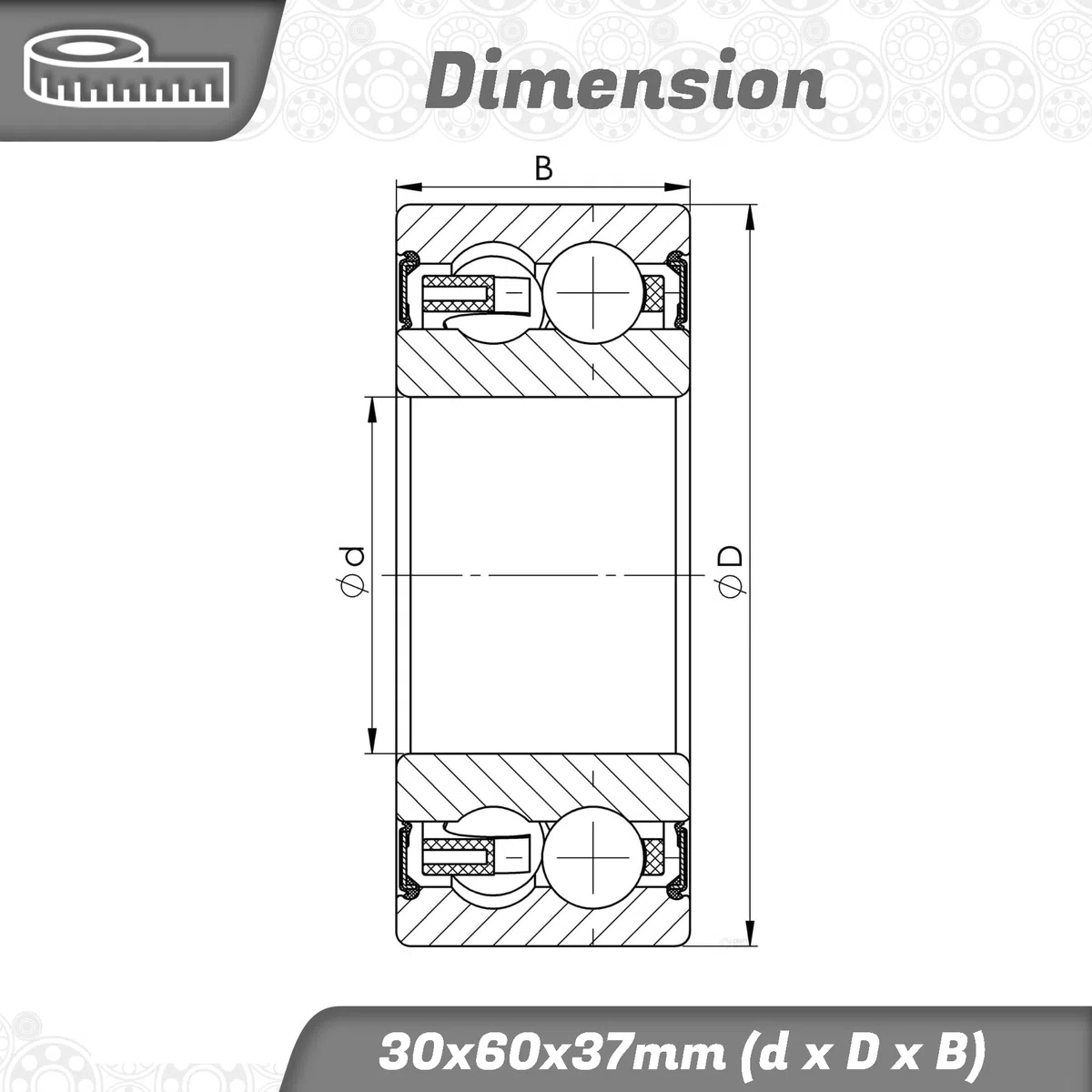 Rodamientos de bolas de contacto angular DAC 30600037 2RS 30 x 60 x 37 mm, DIN 628, doble fila, brazo de fricción, rodamientos sellados para cargas radiales y axiales, ideal para