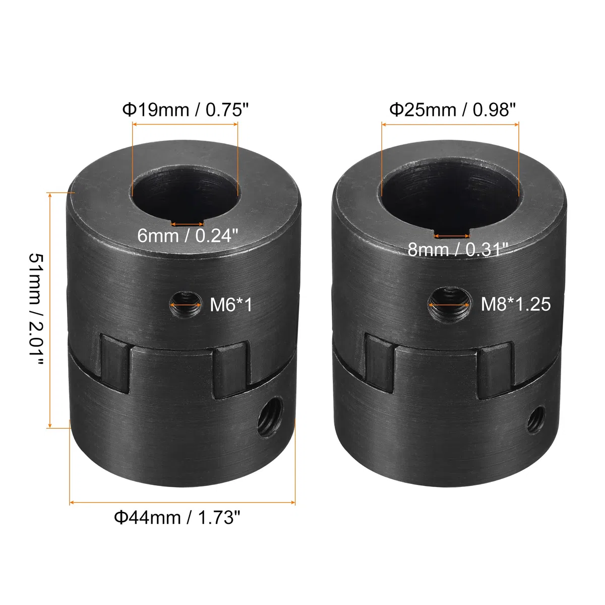 sourcing map Acoplamiento Flexible de Eje de 19mm a 25mm, Acoplador 51mm Longitud 44mm Diámetro, Conector de 45# Acero, Accesorios para Motor