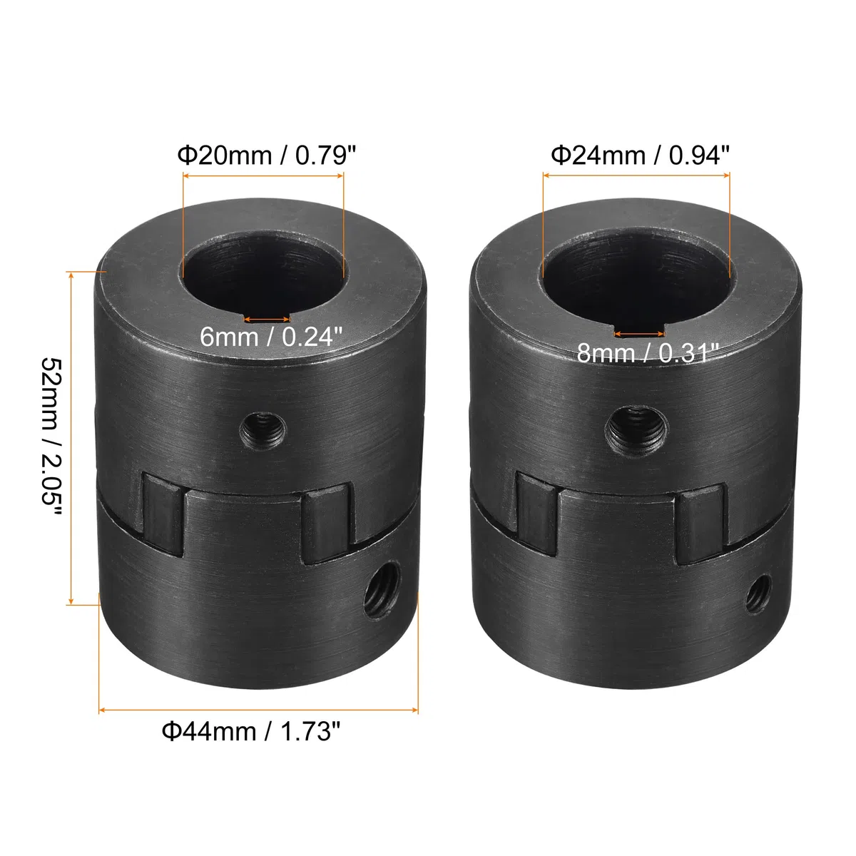 sourcing map Acoplamiento Flexible de Eje de 20mm a 24mm, Acoplador 52mm Longitud 44mm Diámetro, Conector de 45# Acero, Accesorios para Motor