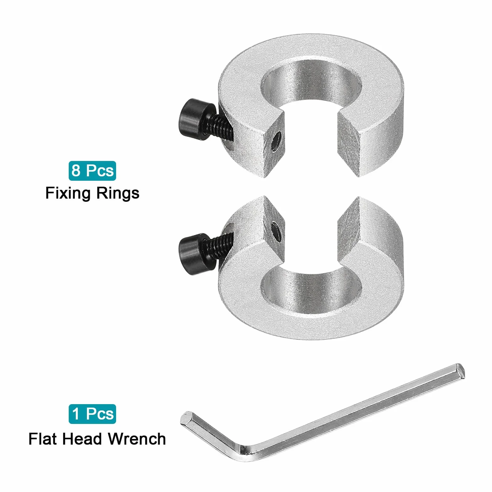 QUARKZMAN 8Pcs Collar de Parada de Eje de Riel Lineal SBR20 de Aleación de Aluminio Abrazadera de Collar para Sujetar Poleas de Sincronización con Una Llave Plana de Níquel