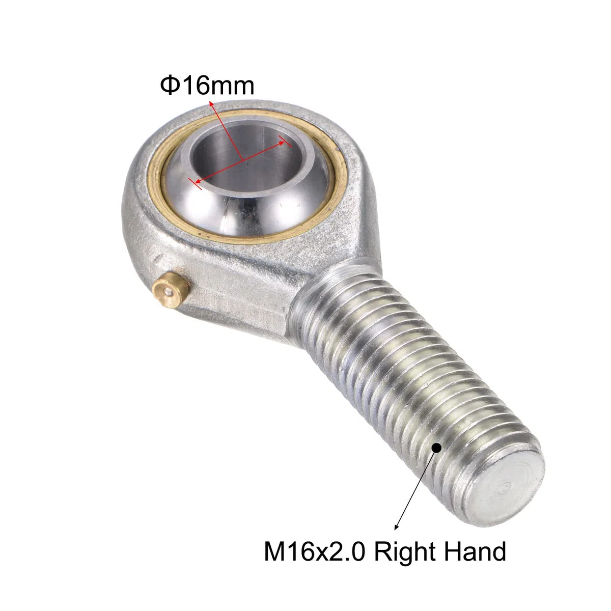 sourcing map POS16 Esférico Barra Extremo Rodamiento 16mm Diámetro Autolubricado Junta Rodamiento M16x2.0 Derecha Mano Macho Rosca Conector