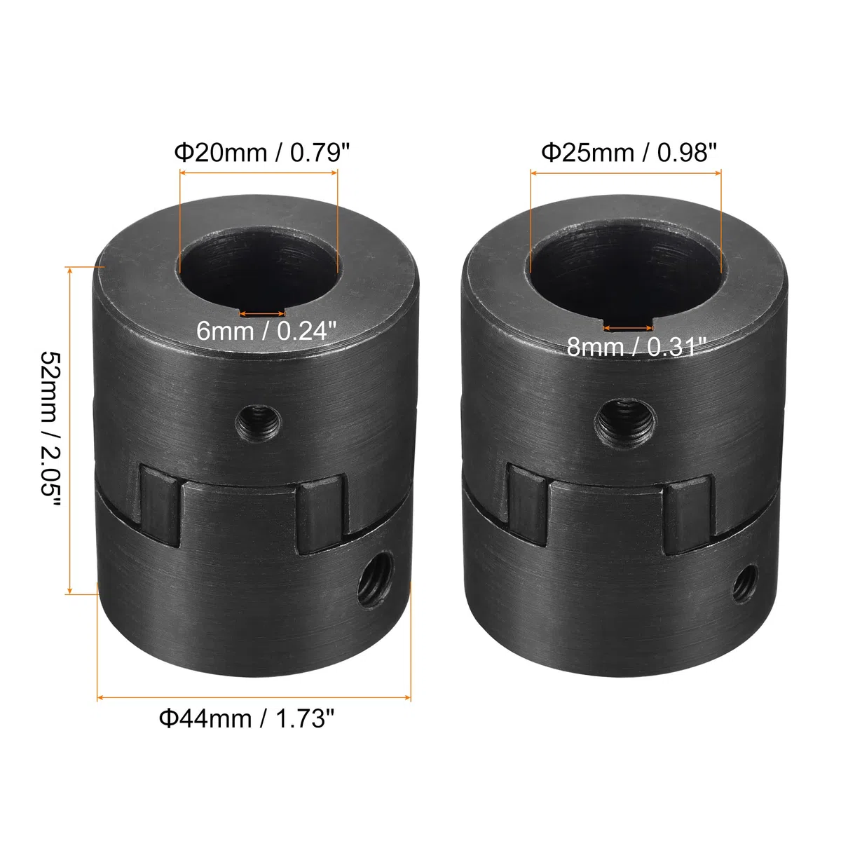 sourcing map Acoplamiento Flexible de Eje de 20mm a 25mm, Acoplador 52mm Longitud 44mm Diámetro, Conector de 45# Acero, Accesorios para Motor