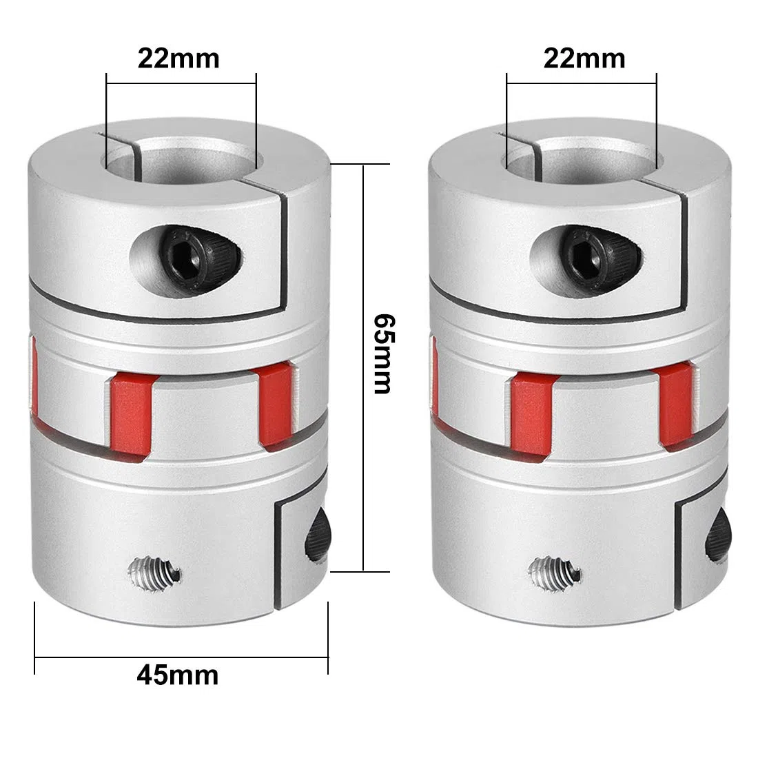 sourcing map Acoplamiento Flexible de Eje de 22mm a 22mm, Acoplador 65mm Longitud 45mm Diámetro, Conector de Aleación de Aluminio para Servomotor Paso a Paso