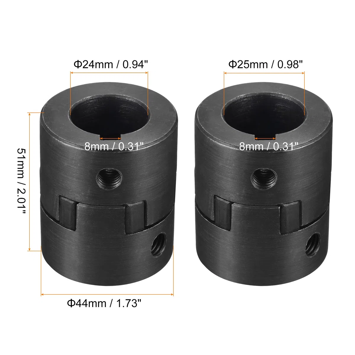 sourcing map Acoplamiento Flexible de Eje de 24mm a 25mm, Acoplador 51mm Longitud 44mm Diámetro, Conector de 45# Acero, Accesorios para Motor