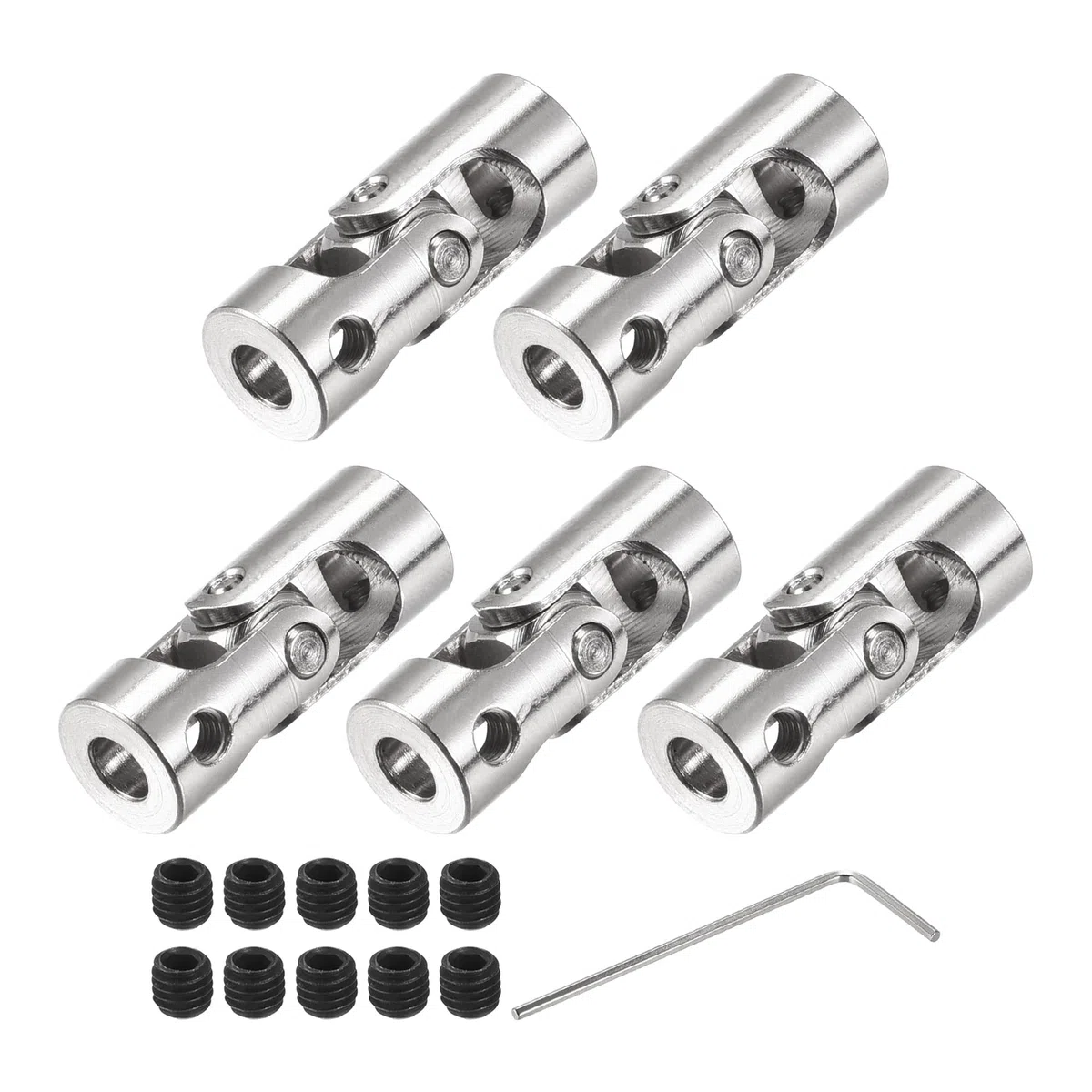 sourcing map 4mm a 4mm Interior Diámetro Giratorio Universal Junta Eje Acoplamiento L23 X D9 con Tornillos y Llave para RC Modelo Paquete de 5