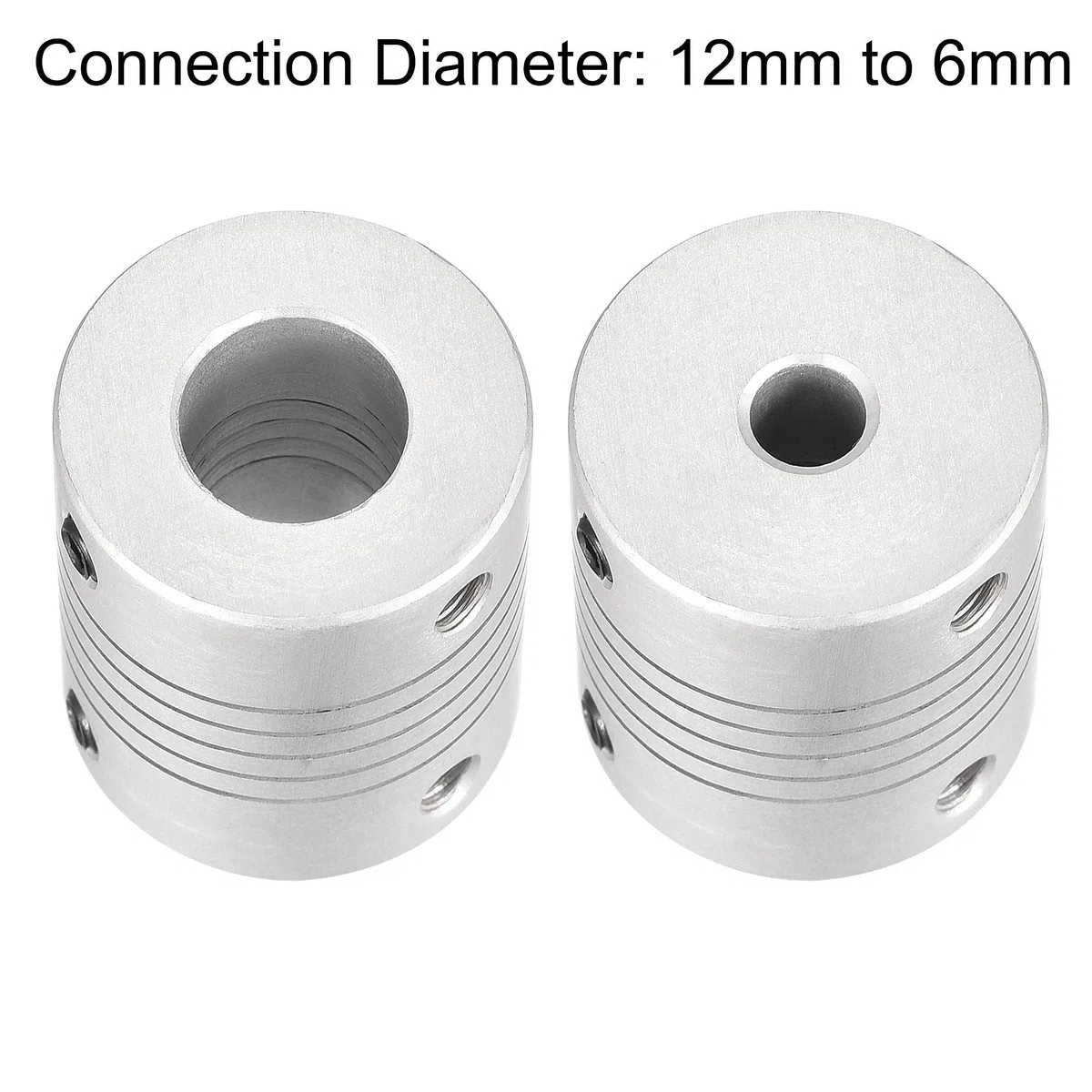 sourcing map 12 mm a 6 mm aleación de aluminio eje acoplamiento acoplador flexible motor conector junta L30xD25 plata 2 unids