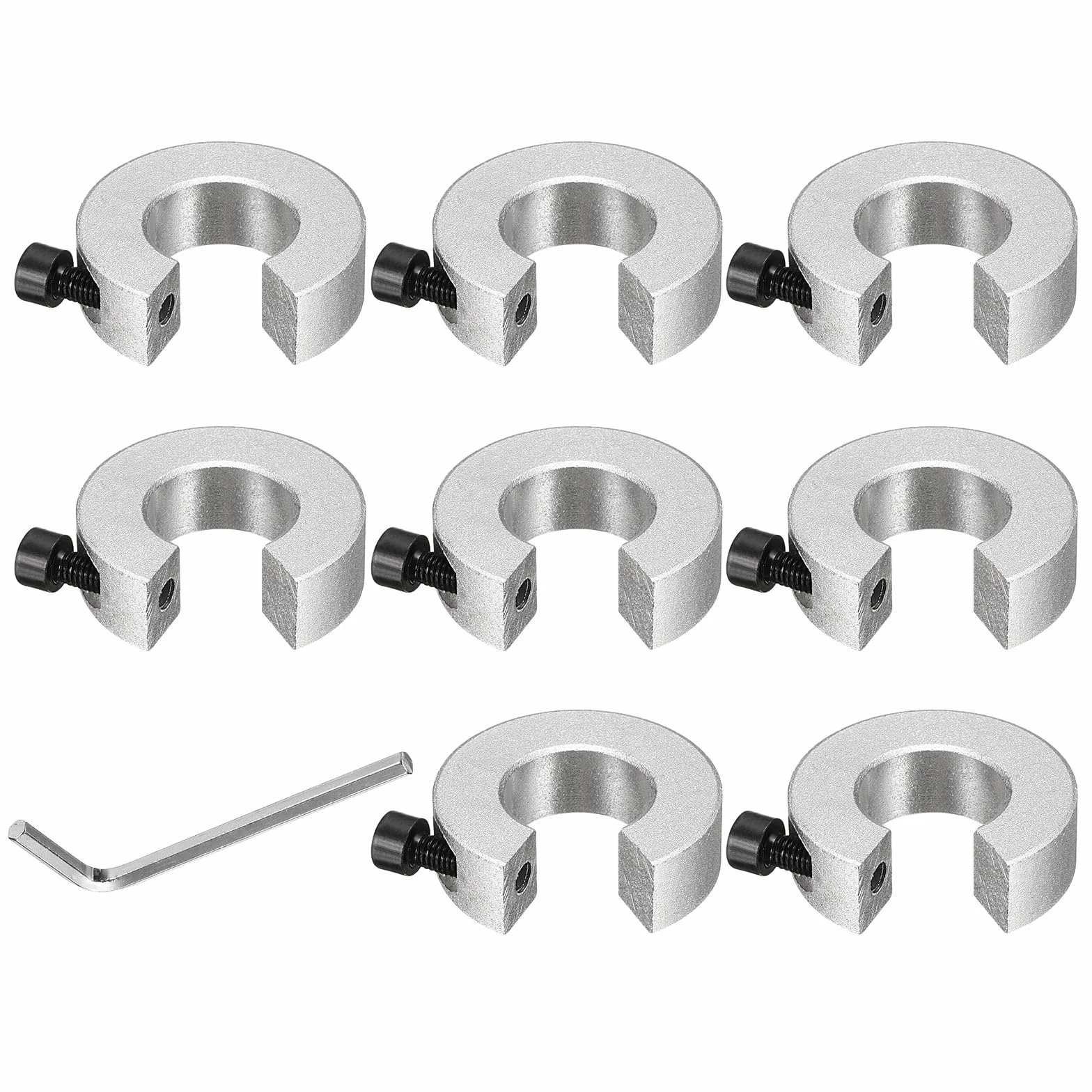 QUARKZMAN 8Pcs Collar de Parada de Eje de Riel Lineal SBR20 de Aleación de Aluminio Abrazadera de Collar para Sujetar Poleas de Sincronización con Una Llave Plana de Níquel