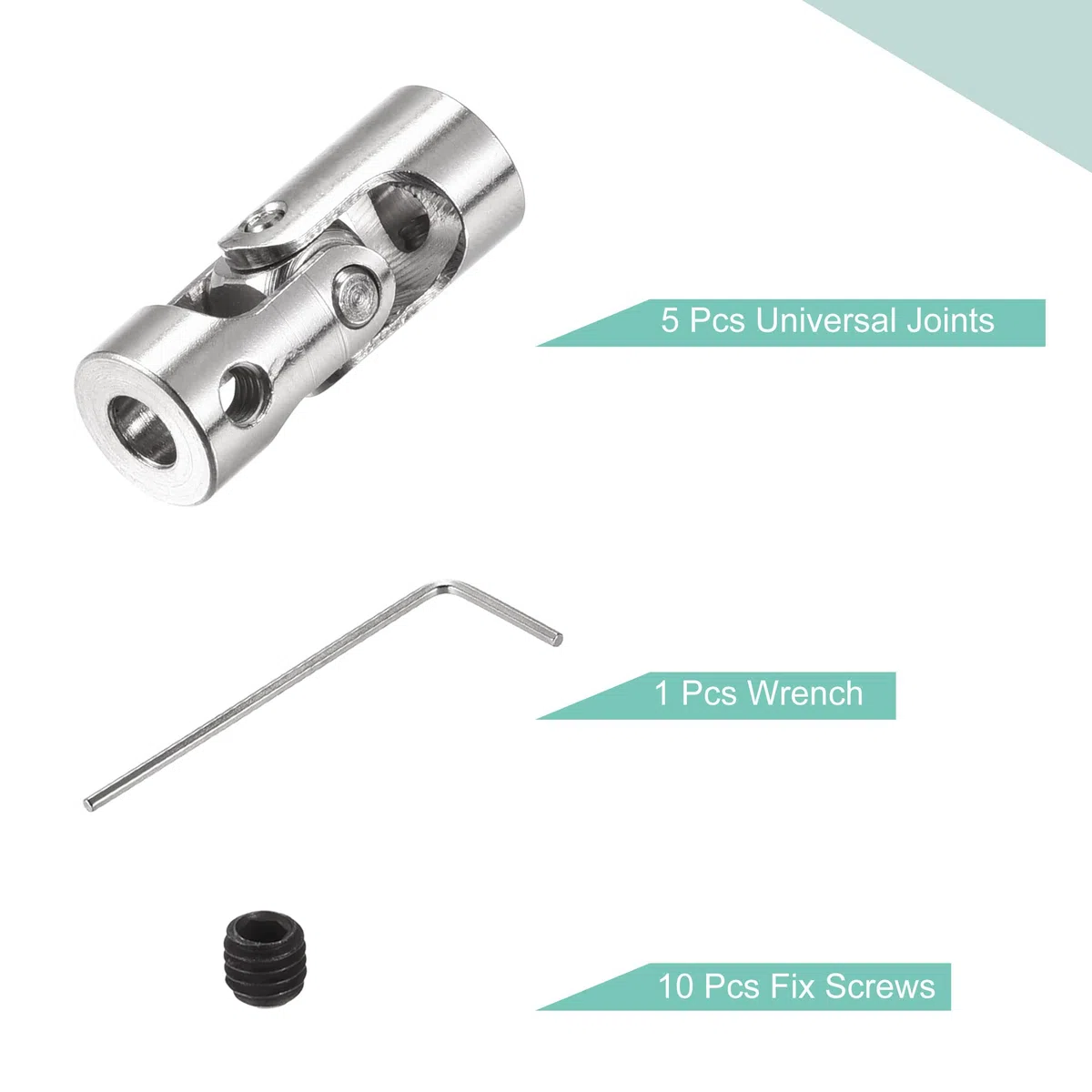 sourcing map 4mm a 4mm Interior Diámetro Giratorio Universal Junta Eje Acoplamiento L23 X D9 con Tornillos y Llave para RC Modelo Paquete de 5