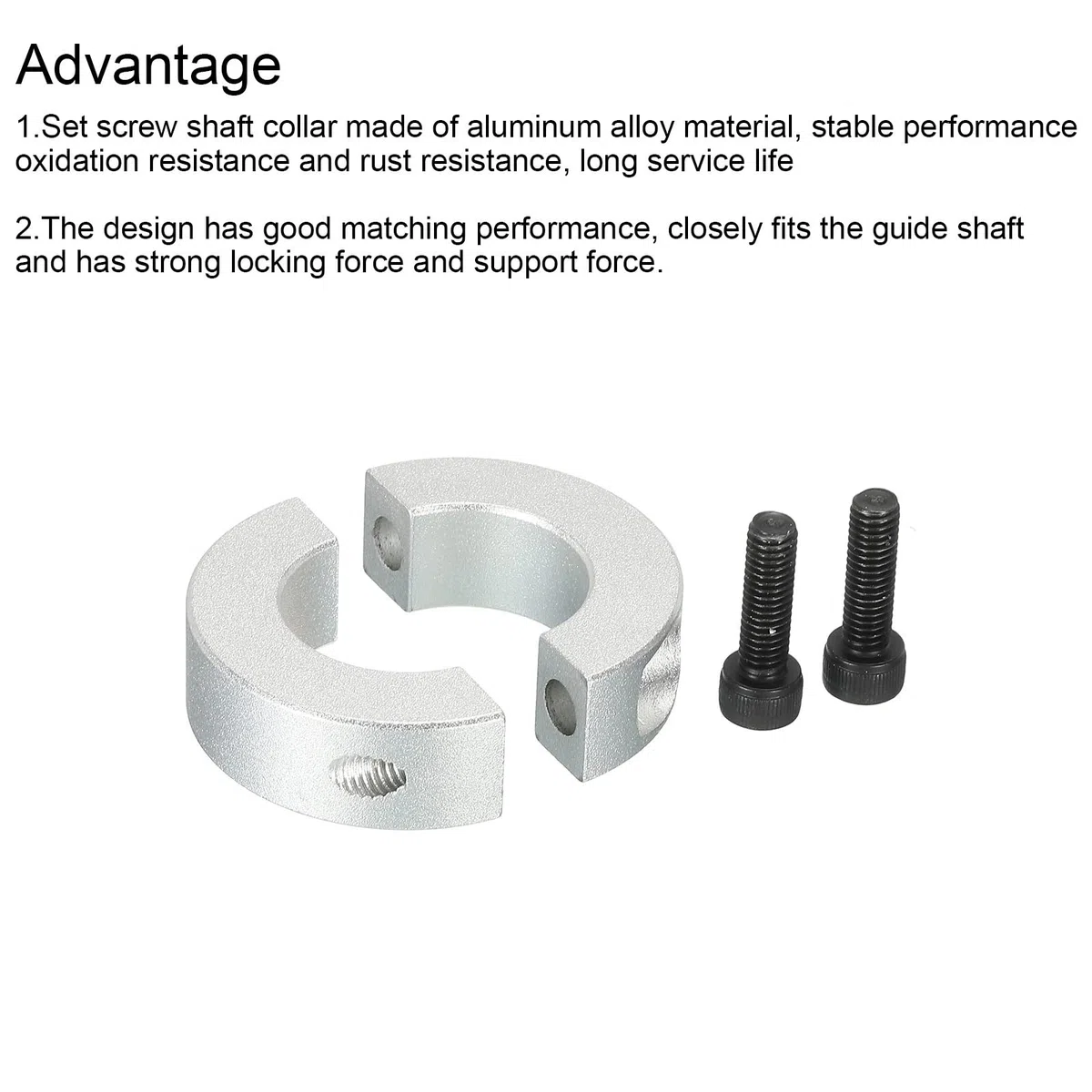 sourcing map Eje Collar 1.1 Pulgadas Diámetro Doble Dividido Aluminio Sujeción Collar Eje Collarines con Fijación Tornillo Plateado Tono Paquete de 2