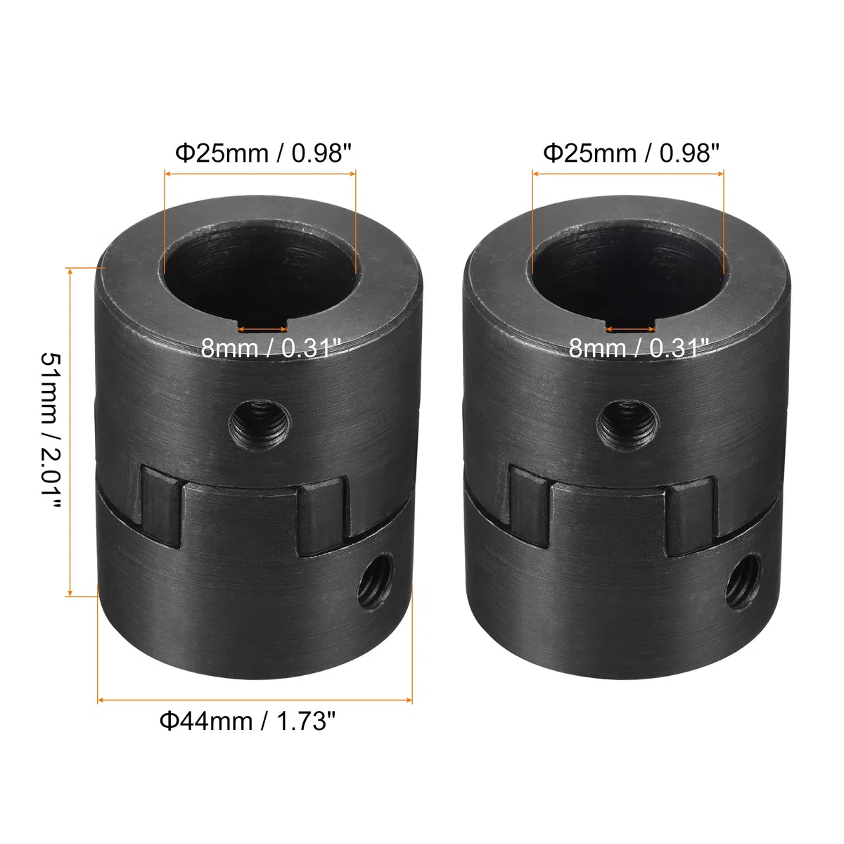 sourcing map Acoplamiento Flexible de Eje de 25mm a 25mm, Acoplador 51mm Longitud 44mm Diámetro, Conector de 45#acero, Accesorios para Motor