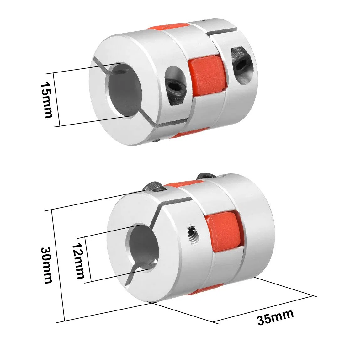 sourcing map Eje Acoplamiento 12mm a 15mm Calibre L35xD30 Flexible Acoplador Junta para Servo Escalonado Motor