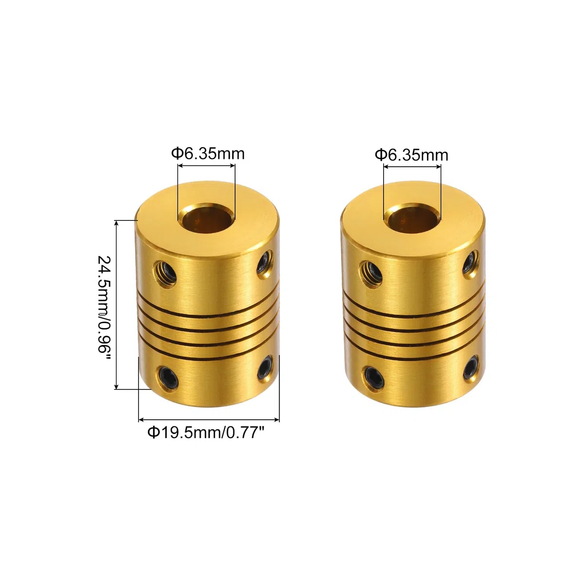 QUARKZMAN 5 Unidades de Acoplamiento Flexible de Aleación de Aluminio de 6.35mm a 6.35mm L24.5xD19.5 para Codificadores y Motores, Dorado