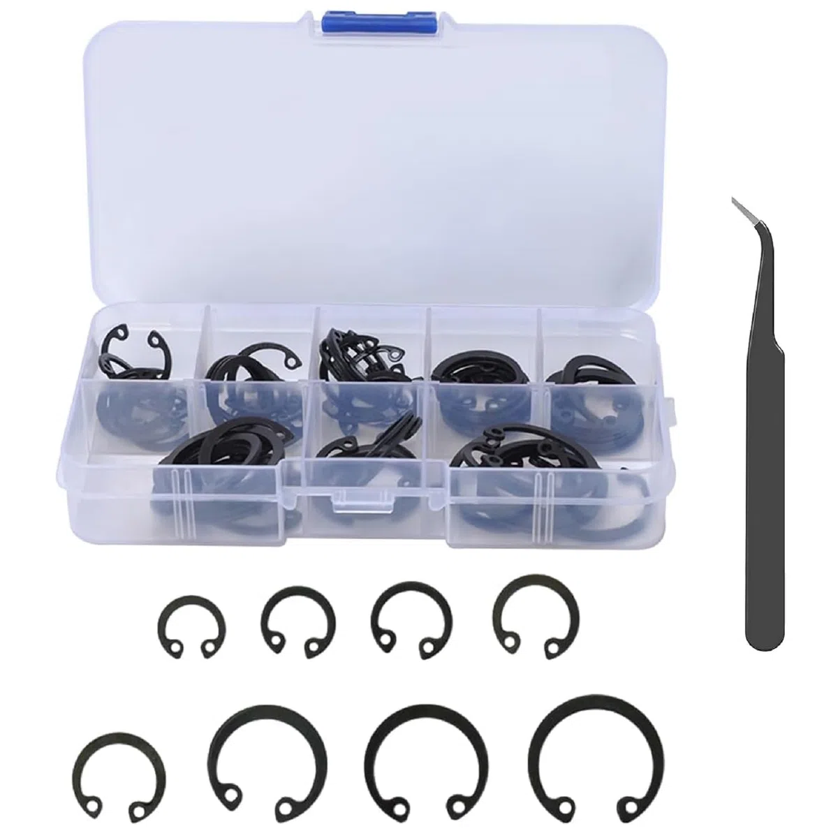 Anillos de Seguridad, C-Clip Surtido, C-Clip Anillo Seguridad, 160PCS Anillo Retención Forma C Anillo de Retención Extern C Elásticos Bloqueo Con Caja de Almacenamiento para Rodamientos Poleas Ejes