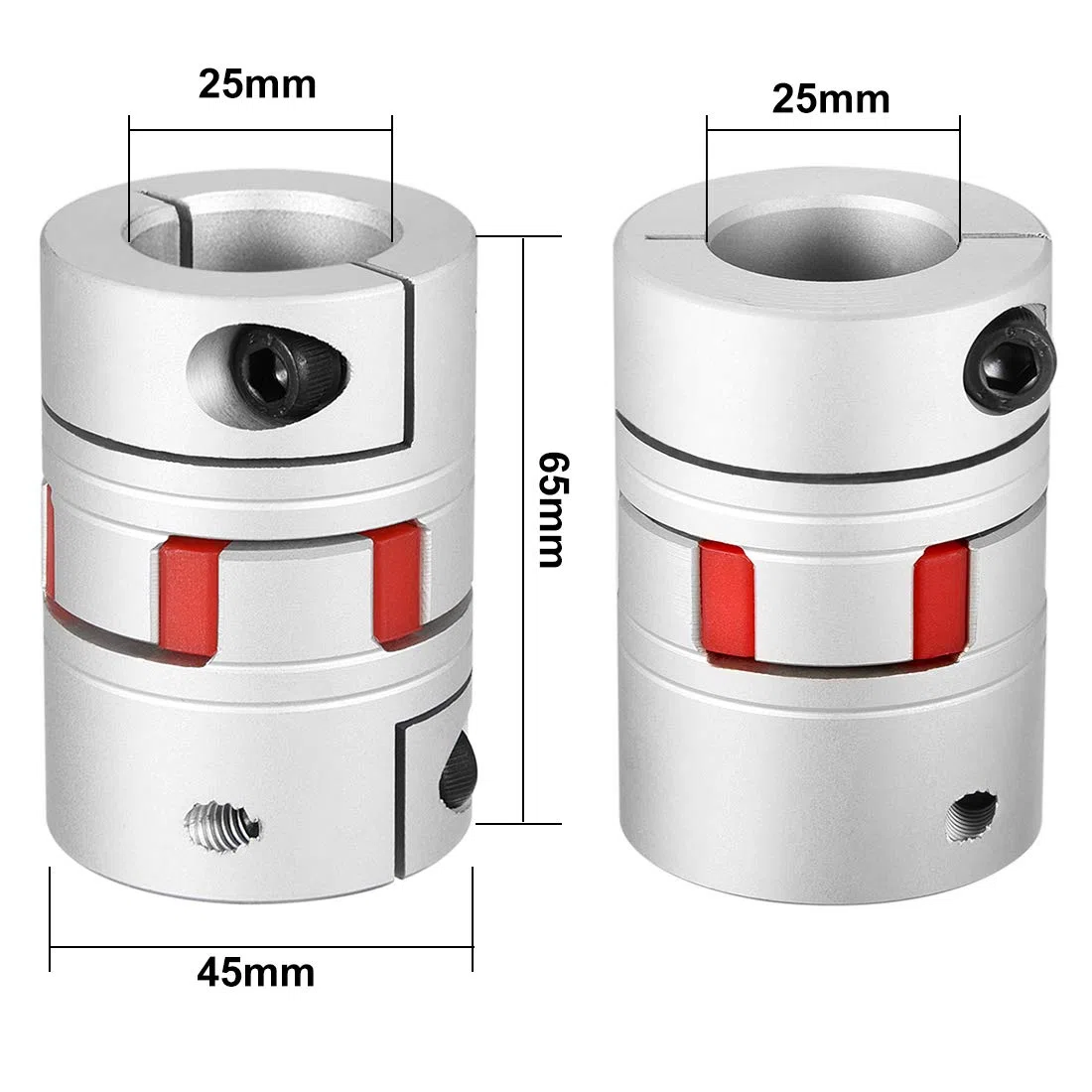 sourcing map Acoplamiento Flexible de Eje de 25mm a 25mm, Acoplador 65mm Longitud 45mm Diámetro, Conector de Aleación de Aluminio para Servomotor Paso a Paso