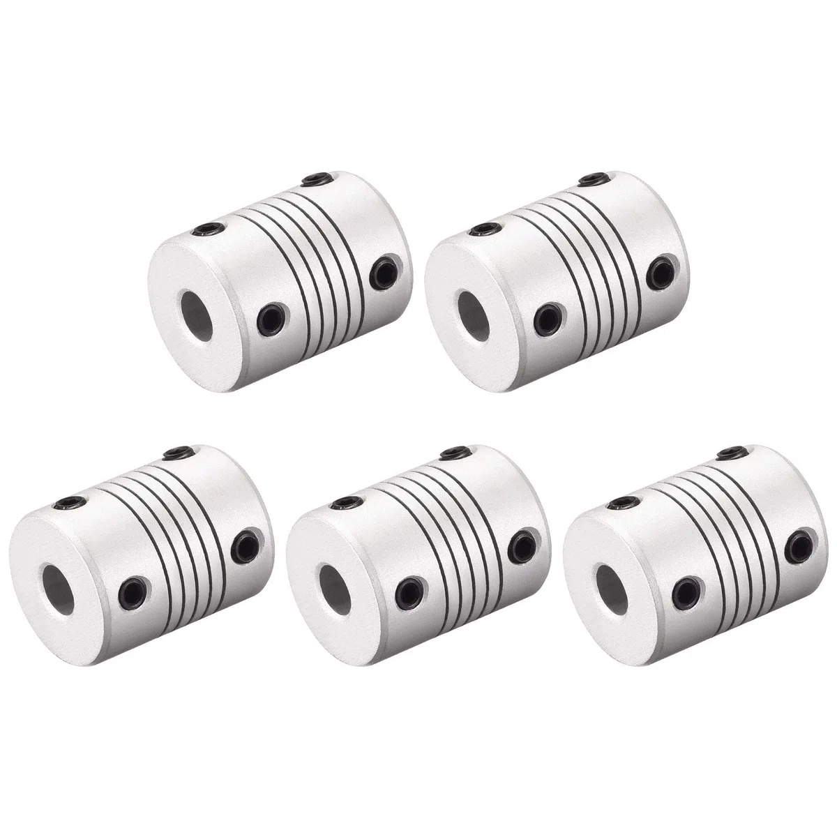 sourcing map Acoplamiento Flexible de Eje de 8mm a 8mm, Acoplador 25mm Longitud 19mm Diámetro, Conector de Aleación de aluminio, Accesorios de Motor, 5 Pcs