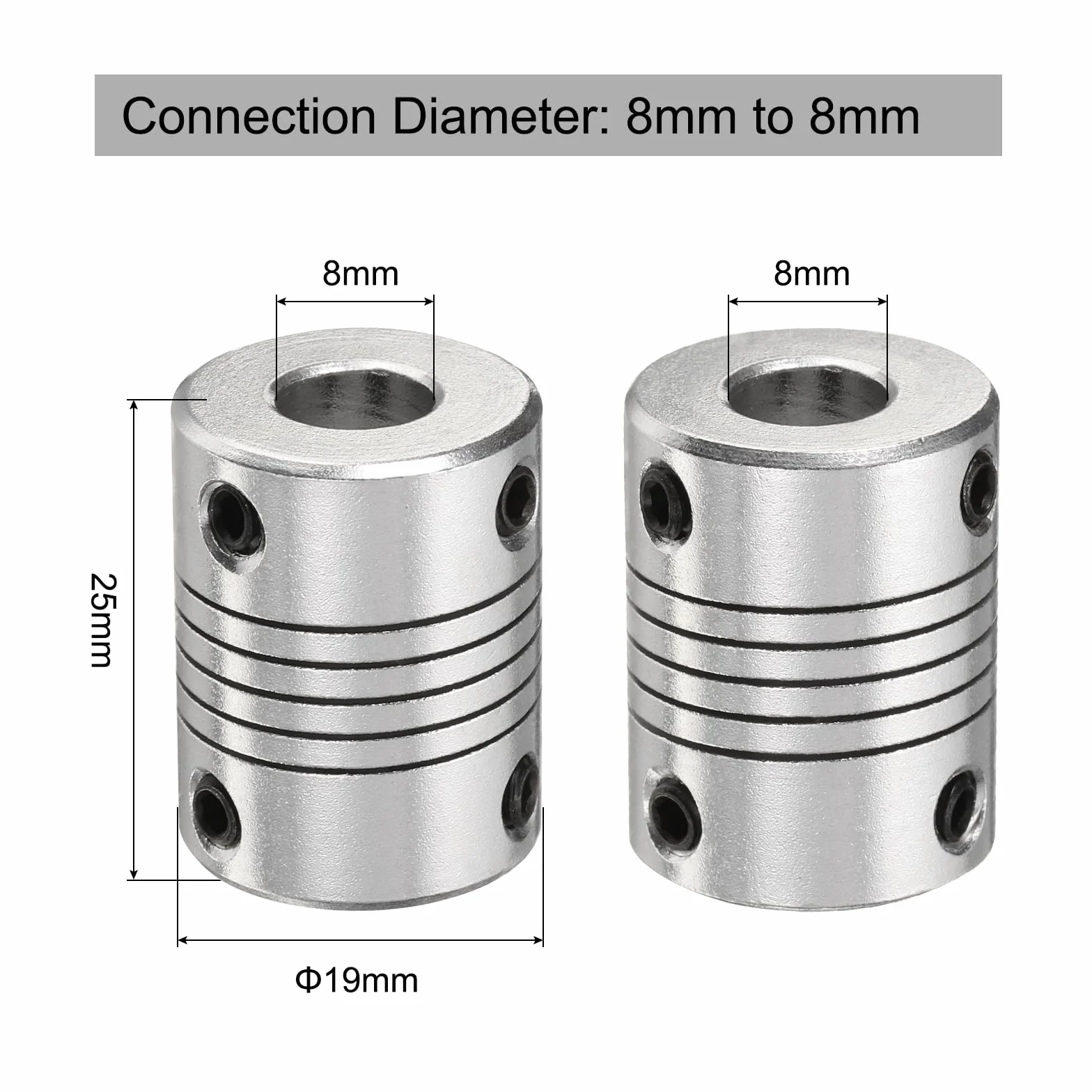 QUARKZMAN 5 Piezas Acoplamiento de Eje de Aleación de Aluminio 8mm a 8mm Acoplamiento Flexible Conector de Motor Acoplador de Motor Paso a Paso para Máquina CNC (L25xD19)