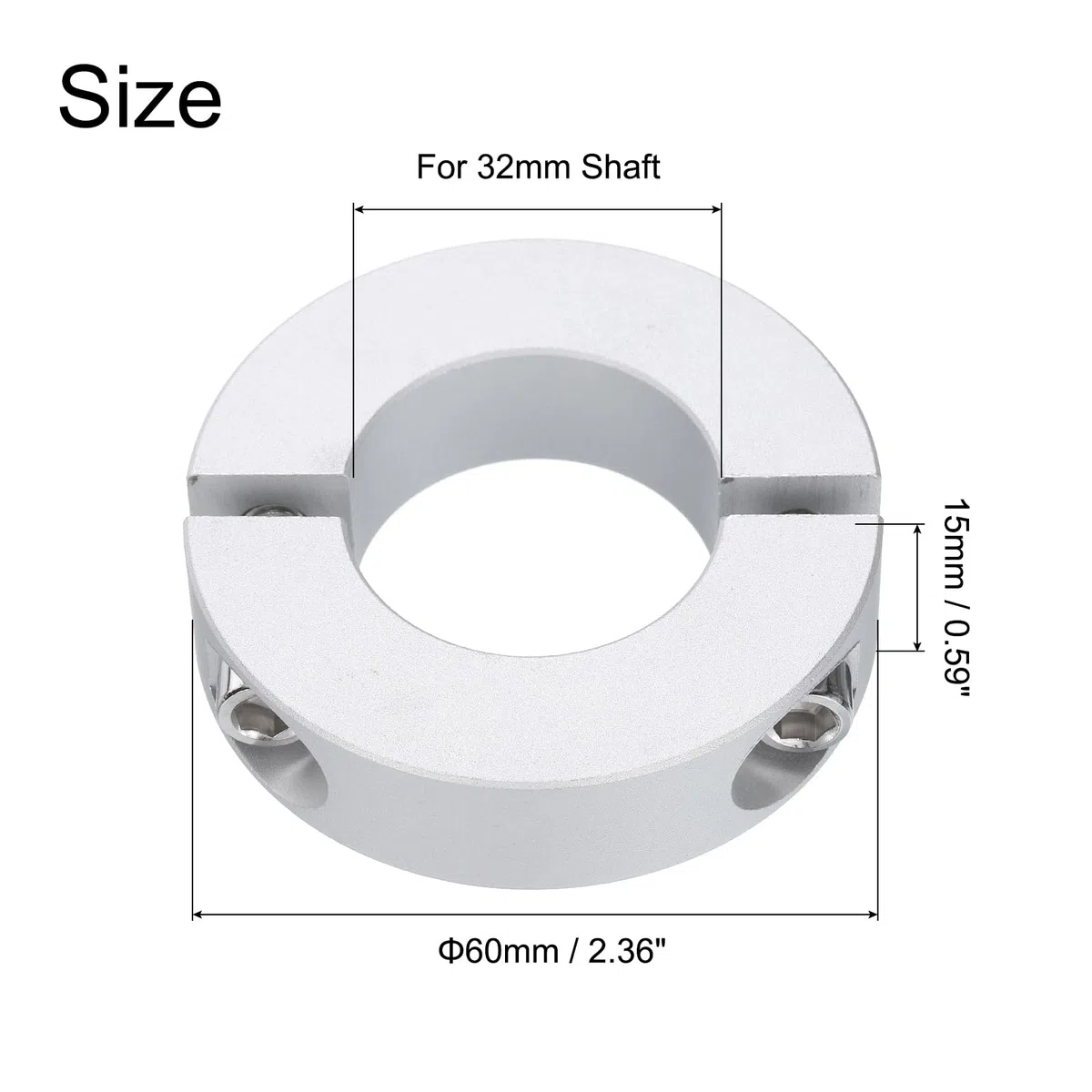 QUARKZMAN 2 Piezas de Collar Dividido Individual para Eje de 32mm de Diámetro Interior, Abrazadera de Sujeción de Dos Pieza, 60mm de Diámetro Exterior, 15mm de Grosor de Aleación de Aluminio