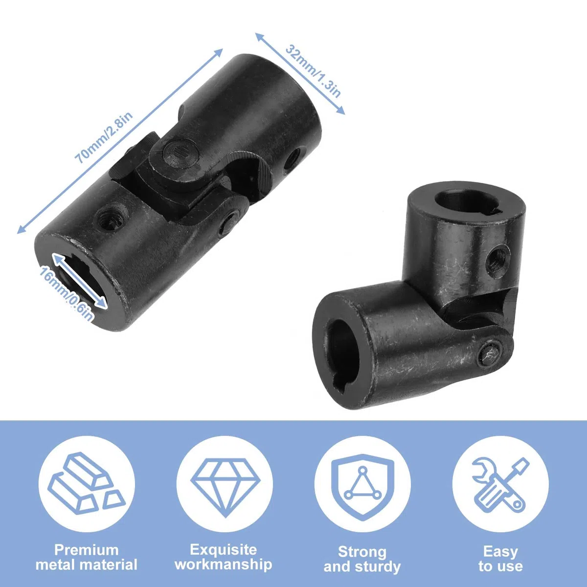 mumisuto Acoplador Junta Universal, 16×32×70 mm Conector Universal de Cardán de Junta, Junta de Acoplamiento de Eje, para Conectar Modelos de Automóviles, Modelos de Barcos, Robot