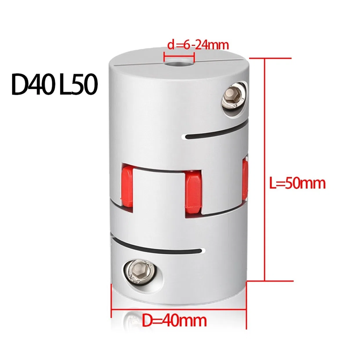 Acoplamiento de ciruela for eje de motor D40L50mm, acoplador de alto par, elástico y flexible, 6/8/9/10/12/16/17/18-24 mm, 1 unidad(12X12.7)