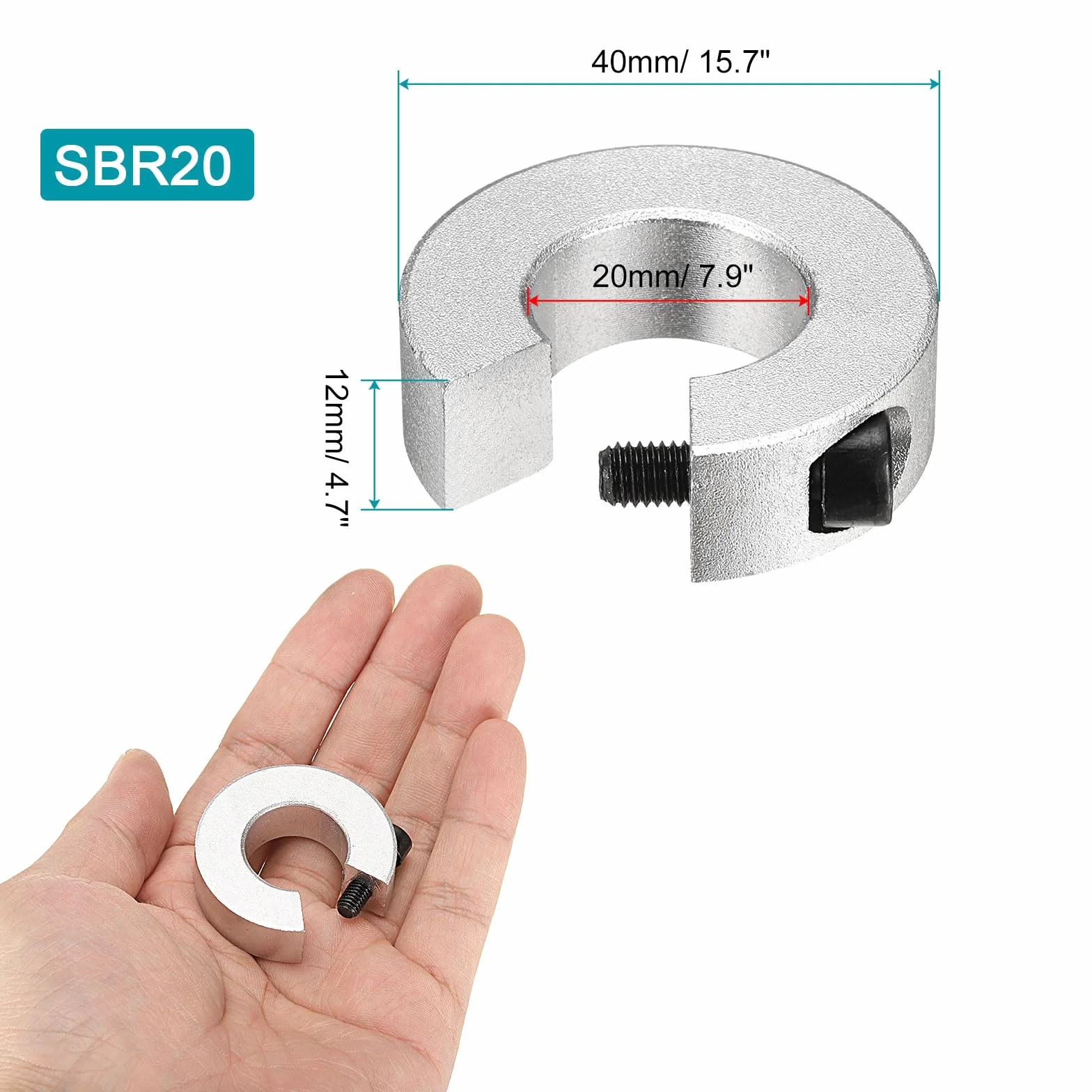 QUARKZMAN 8Pcs Collar de Parada de Eje de Riel Lineal SBR20 de Aleación de Aluminio Abrazadera de Collar para Sujetar Poleas de Sincronización con Una Llave Plana de Níquel