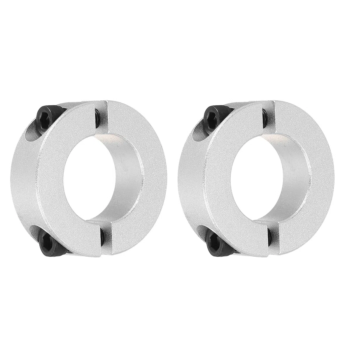 sourcing map Eje Collar 1.1 Pulgadas Diámetro Doble Dividido Aluminio Sujeción Collar Eje Collarines con Fijación Tornillo Plateado Tono Paquete de 2