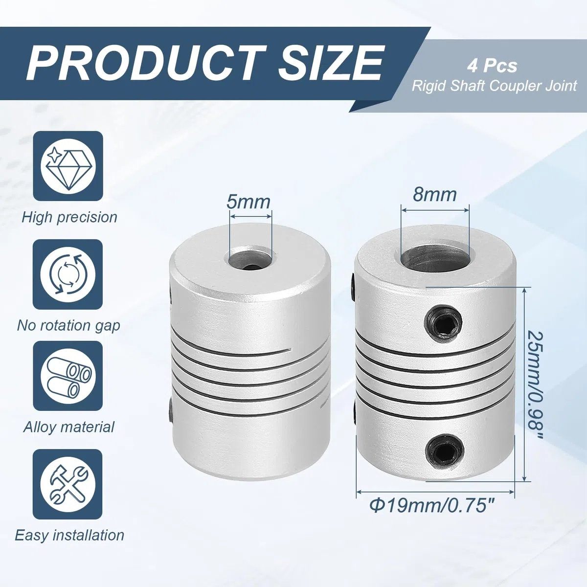 QUARKZMAN 4 Pcs Acoplamientos Flexibles De 5mm A 8mm Conector De Unión De Aleación De Aluminio Acoplamientos De Eje Flexible Para Impresora 3D Máquina CNC Motor Guía DIY Encoder D25 X L19mm