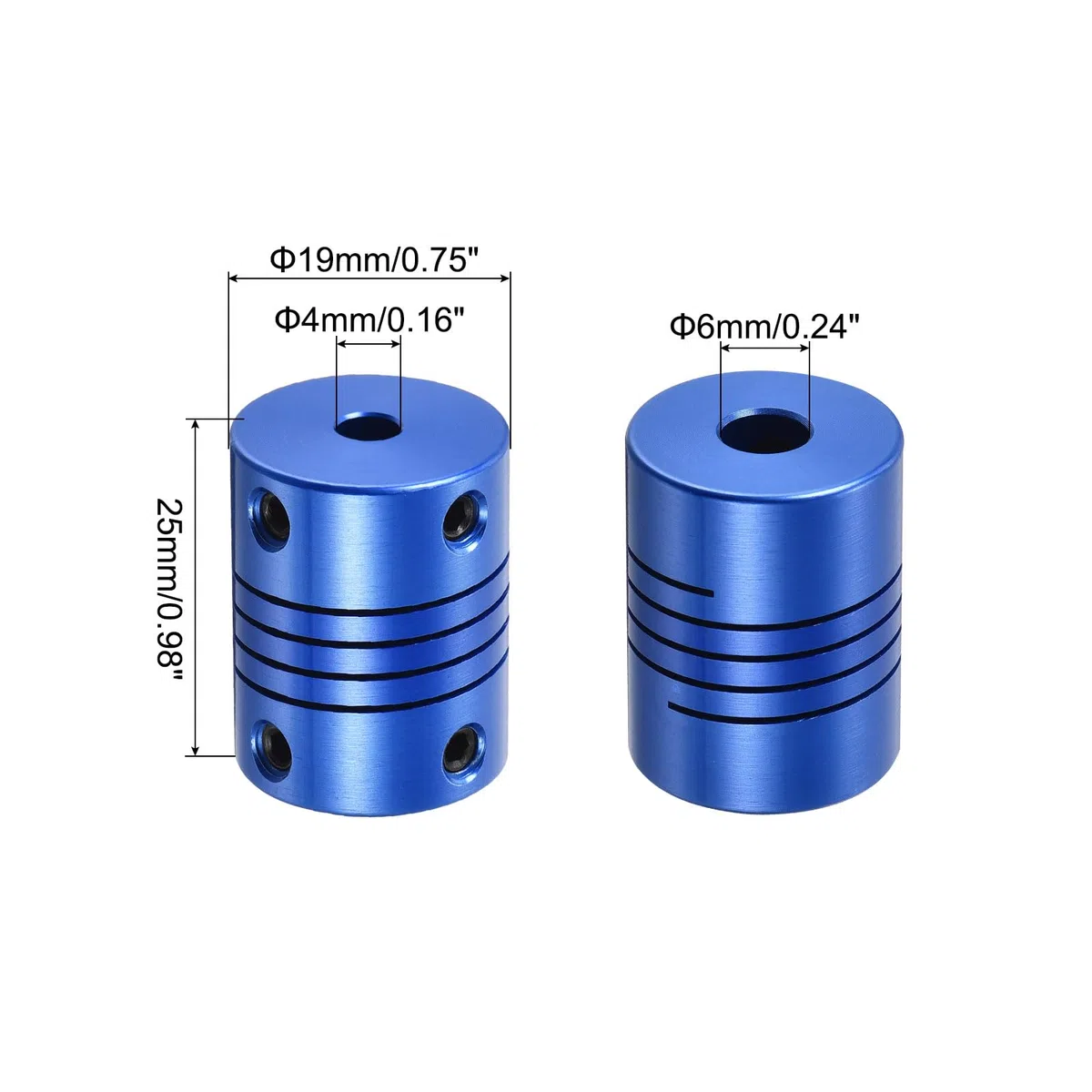 QUARKZMAN 5 Piezas Acoplamiento Flexible de Eje 4mm a 6mm，Acoplamiento Motor L25xD18 de Aleación de Aluminio con Tornillos para Impresoras 3D, Máquina CNC, Azul