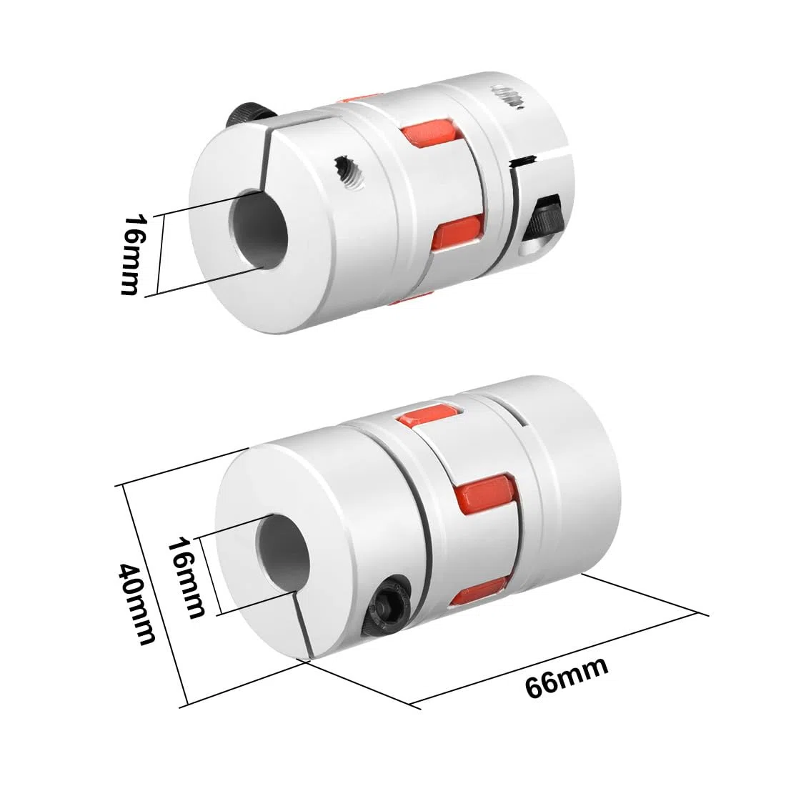 sourcing map Acoplamiento de eje de 16 mm a 16 mm de diámetro L66 x D40 junta de acoplamiento flexible para servo motor escalonado