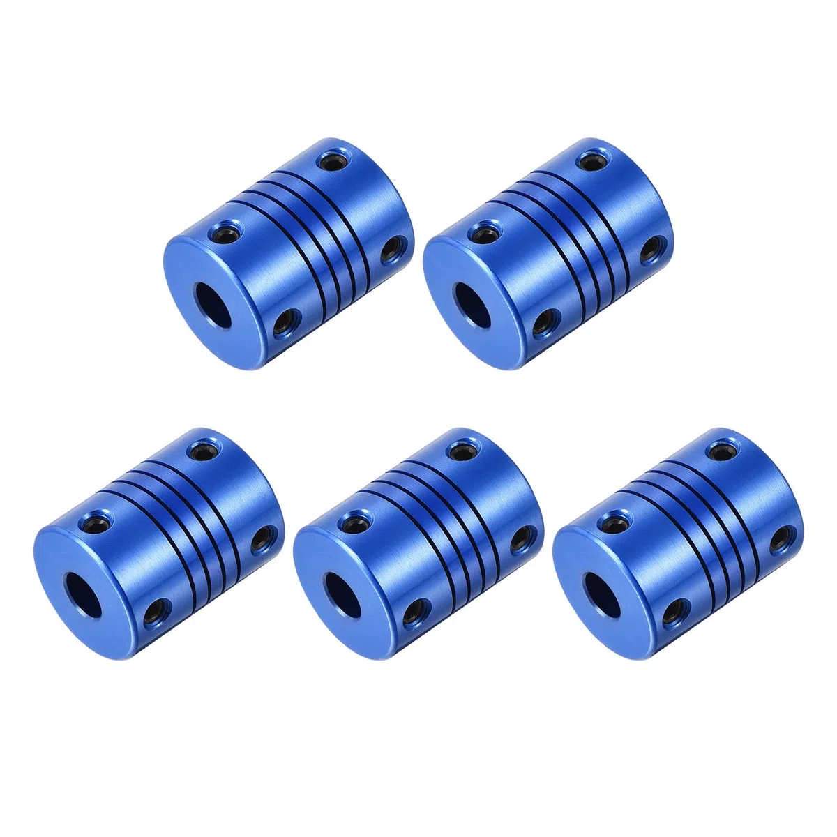 QUARKZMAN 5 Piezas Acoplamiento Flexible de Eje 6.35mm a 6.35mm，Acoplamiento Motor L25xD19 de Aleación de Aluminio con Tornillos para Impresoras 3D, Máquina CNC, Azul