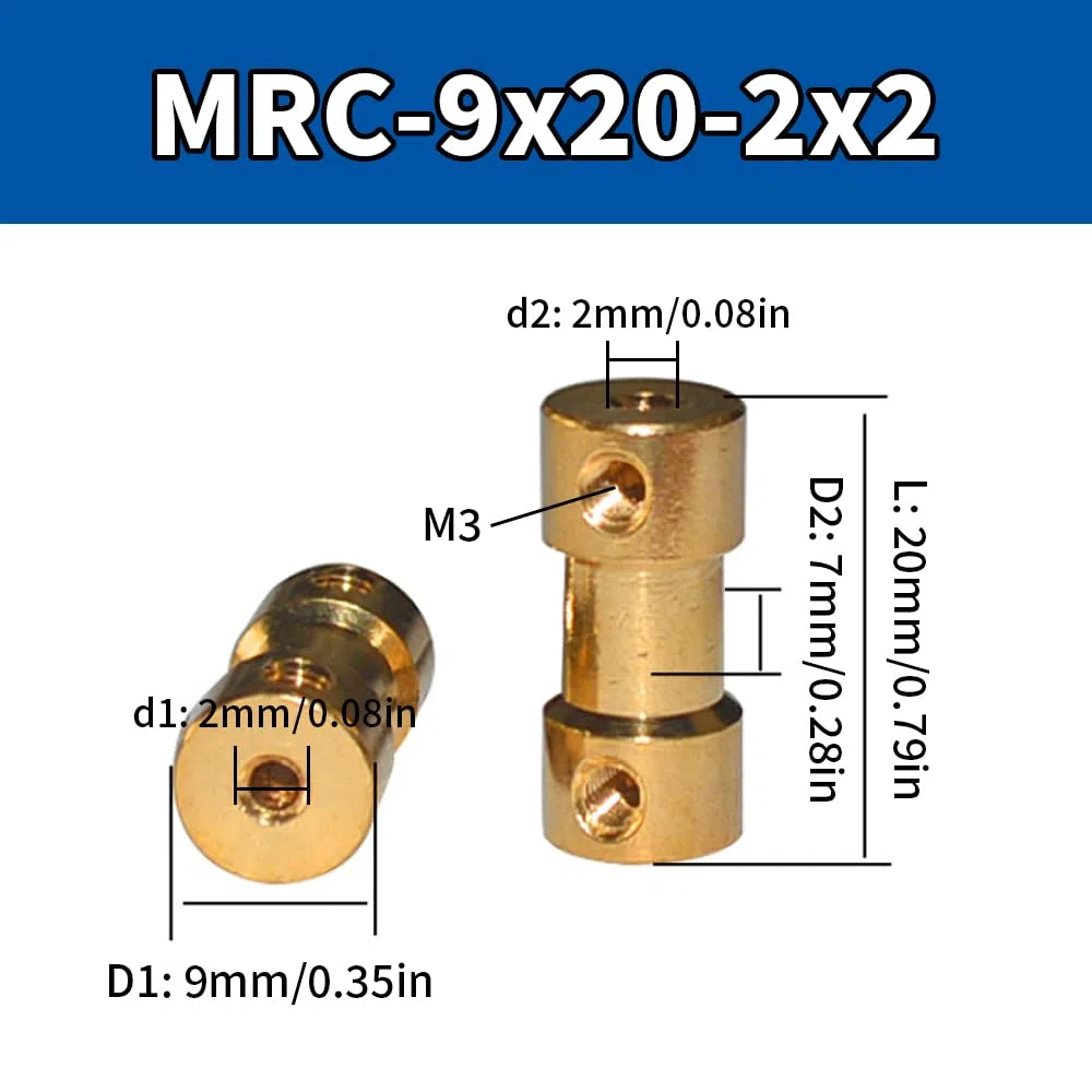 10 Piezas 2mm a 2 De Latón Eje De Acoplamiento, L20 X D9 Tornillo De Acoplamiento Rígido Conector Del Motor Para El Bricolaje, Motor Pequeño, RC Barco Coche Avión